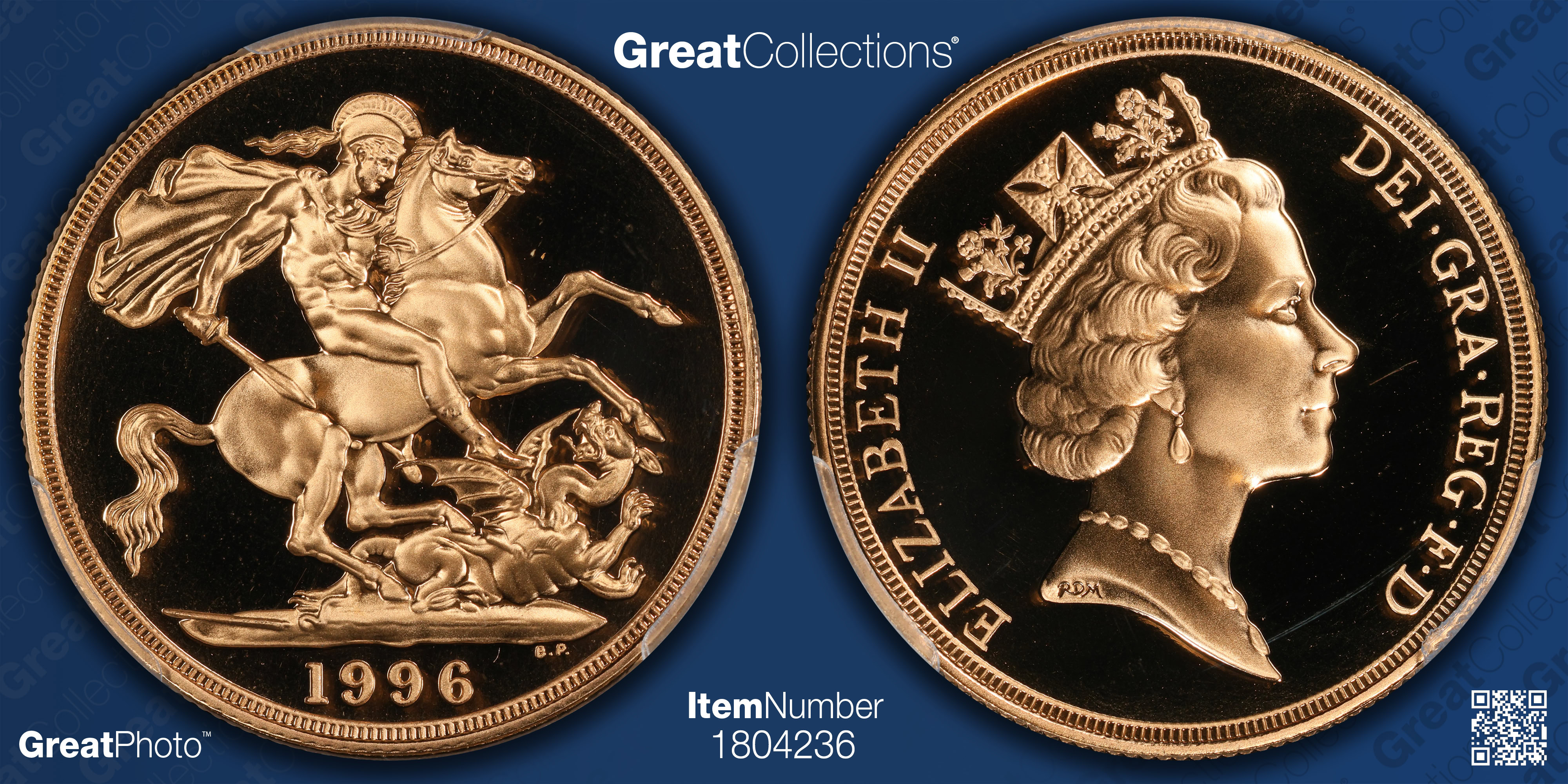 St. George Coin Back Great Britain 1996 Gold Sovereign St. George KM-943 PCGS Proof-69 DCAM ...