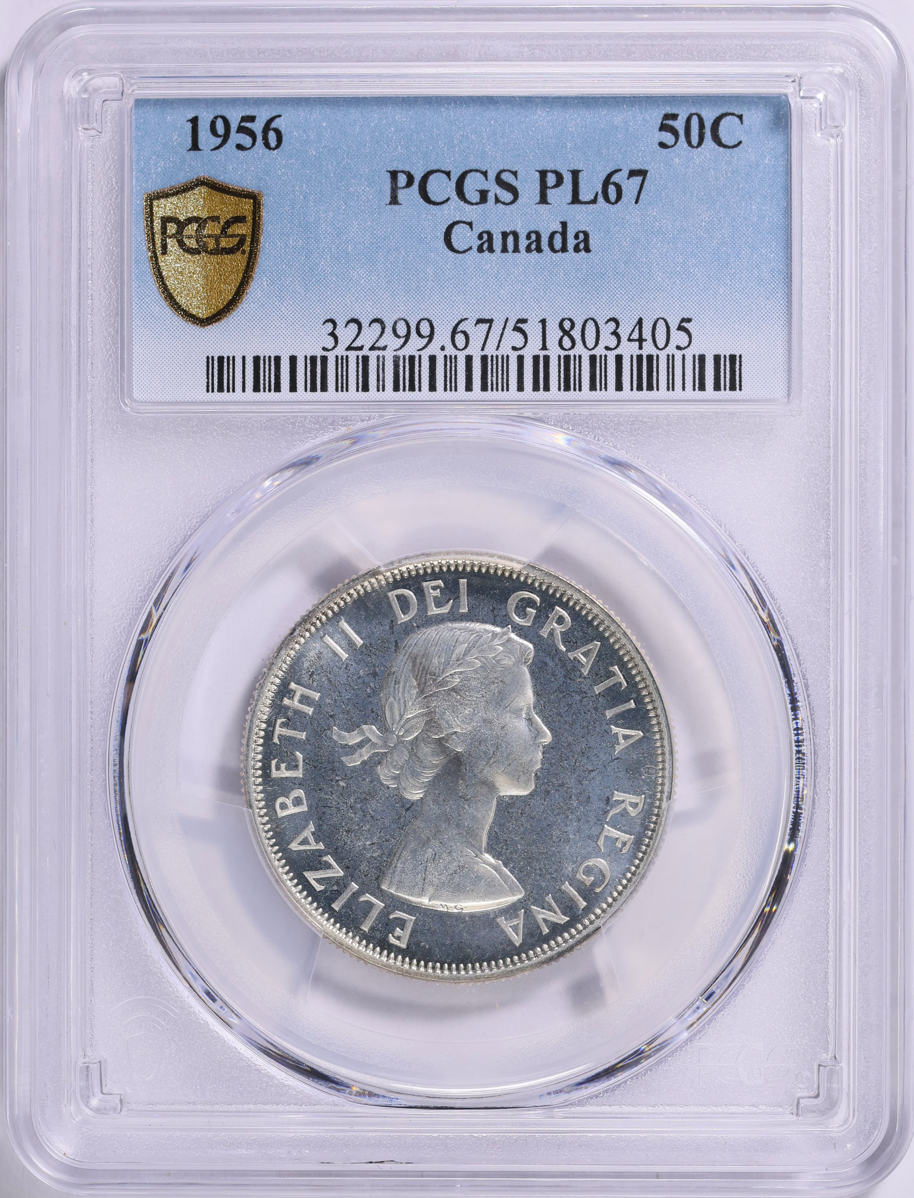 Canada 1956 Silver 50 Cents KM-53 PCGS PL-67 (ASW = 0.3 Oz.) (Item