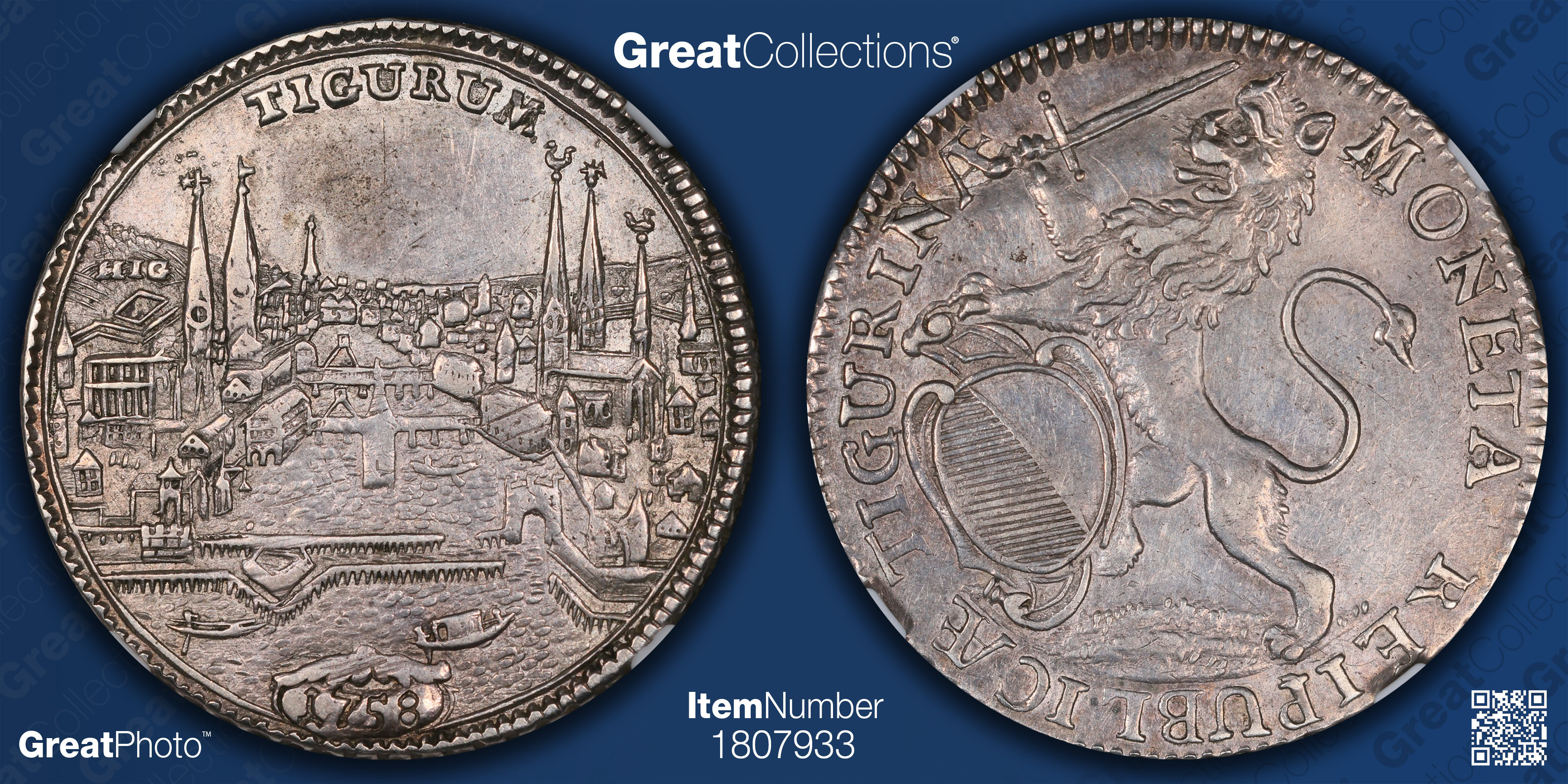 Switzerland - Zurich 1758 Silver 1/2 Thaler City View KM-146 NGC