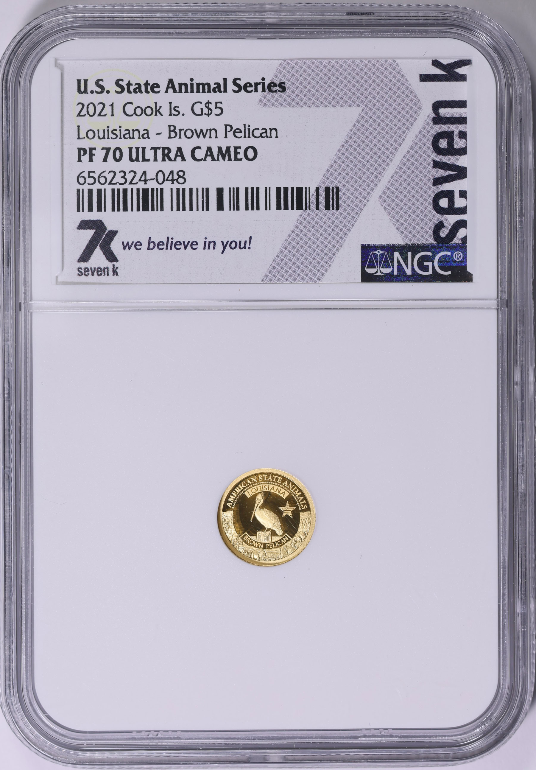 Cook Islands 2021 Gold $5 U.S. State Animal Series Louisiana Brown