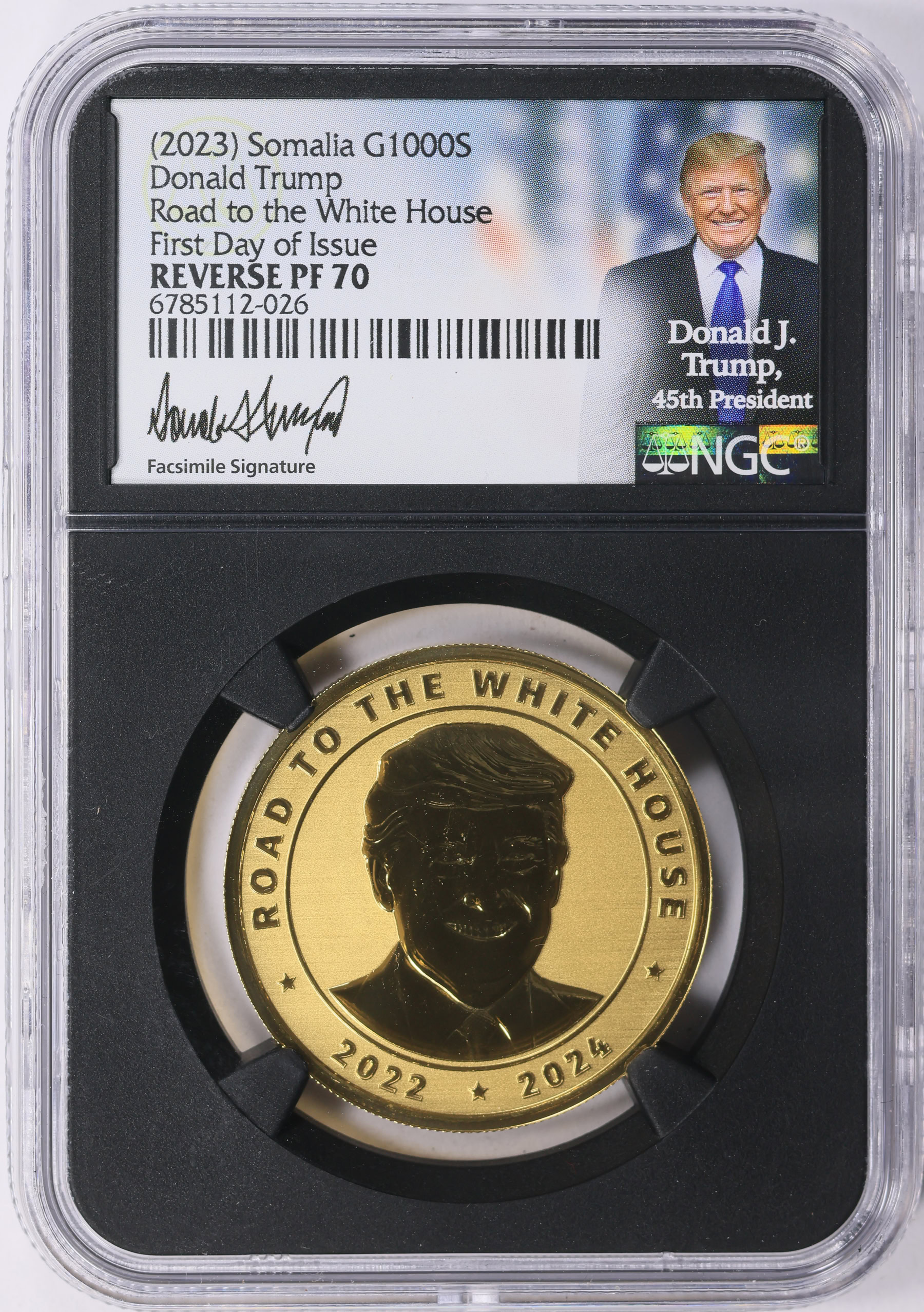 ミラノオリンピック　金銀銅　ID one FR-X 167cm Somalia ND (2023) Gold 1,000 Shillings Donald Trump Road to the
