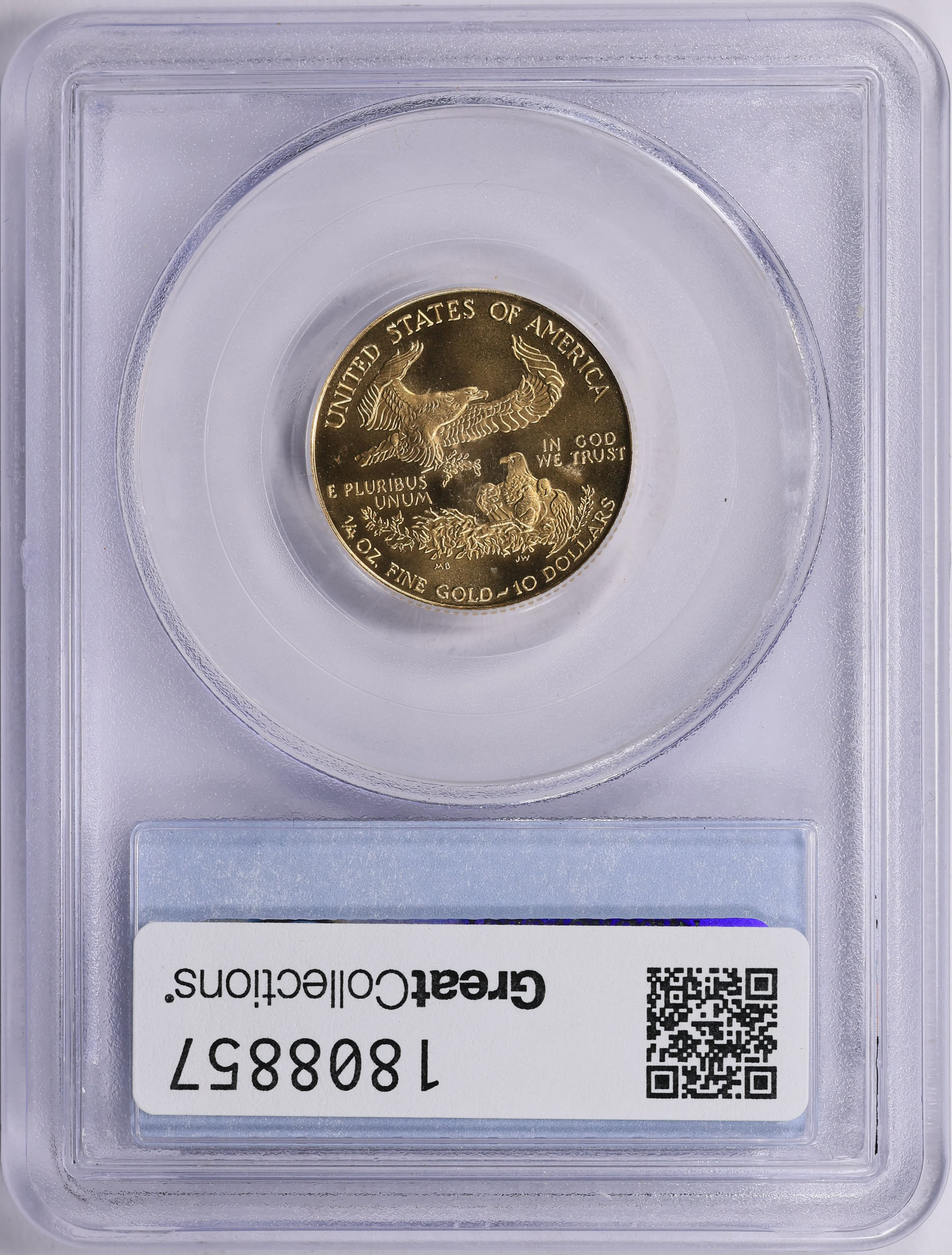 1999-W $10 Quarter-Ounce Gold American Eagle Made from Unfinished Proof Dies PCGS MS-67 (Item ...