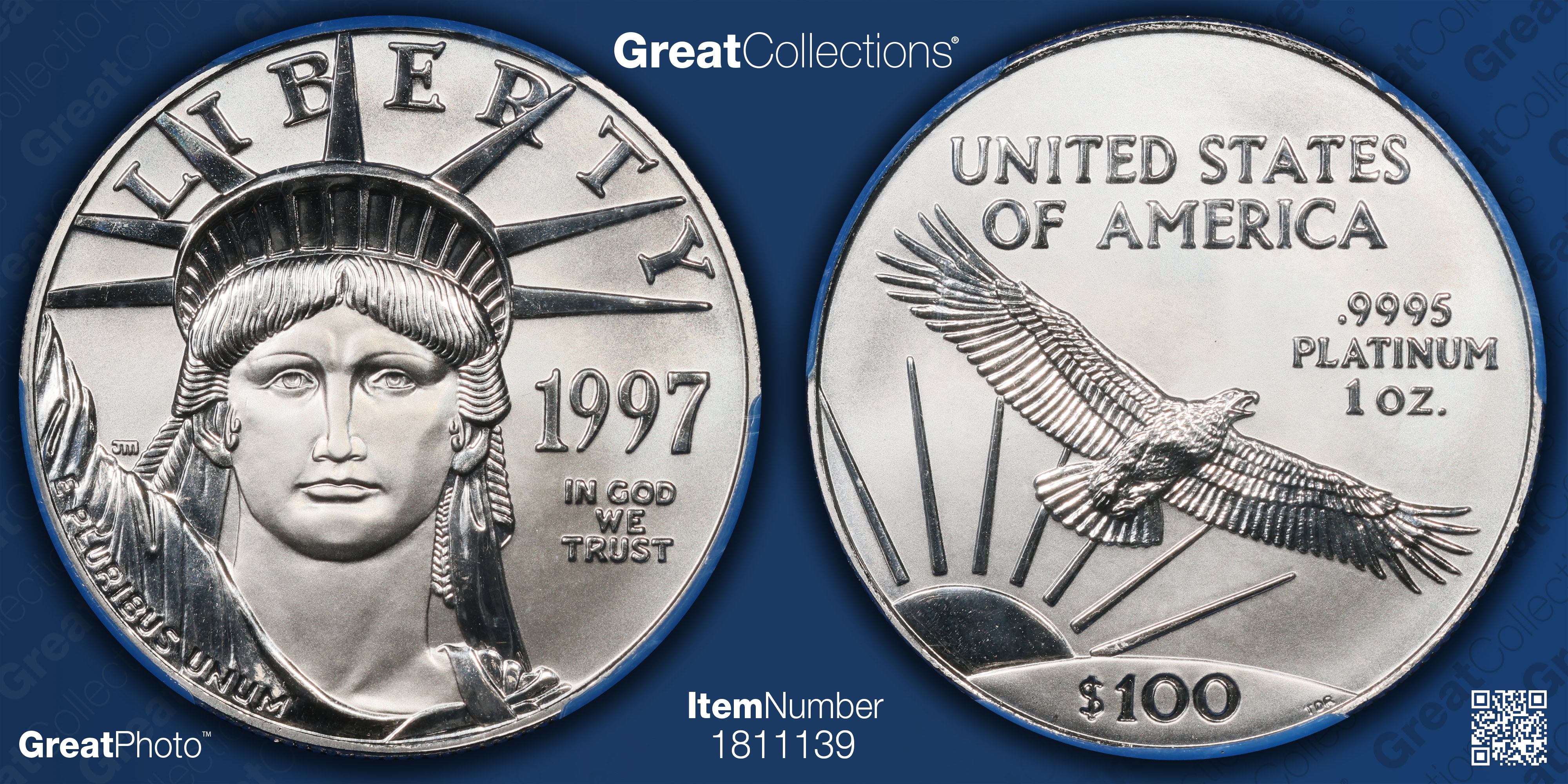 United States of America 記念メダル 1997 $100 One-Ounce Platinum American Eagle Statue of Liberty Mint