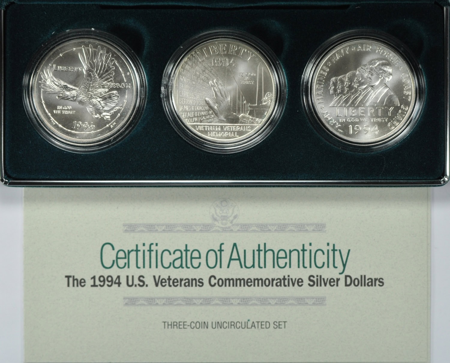 1994-W U.S. Veterans Commemorative Silver Dollars Uncirculated Set 