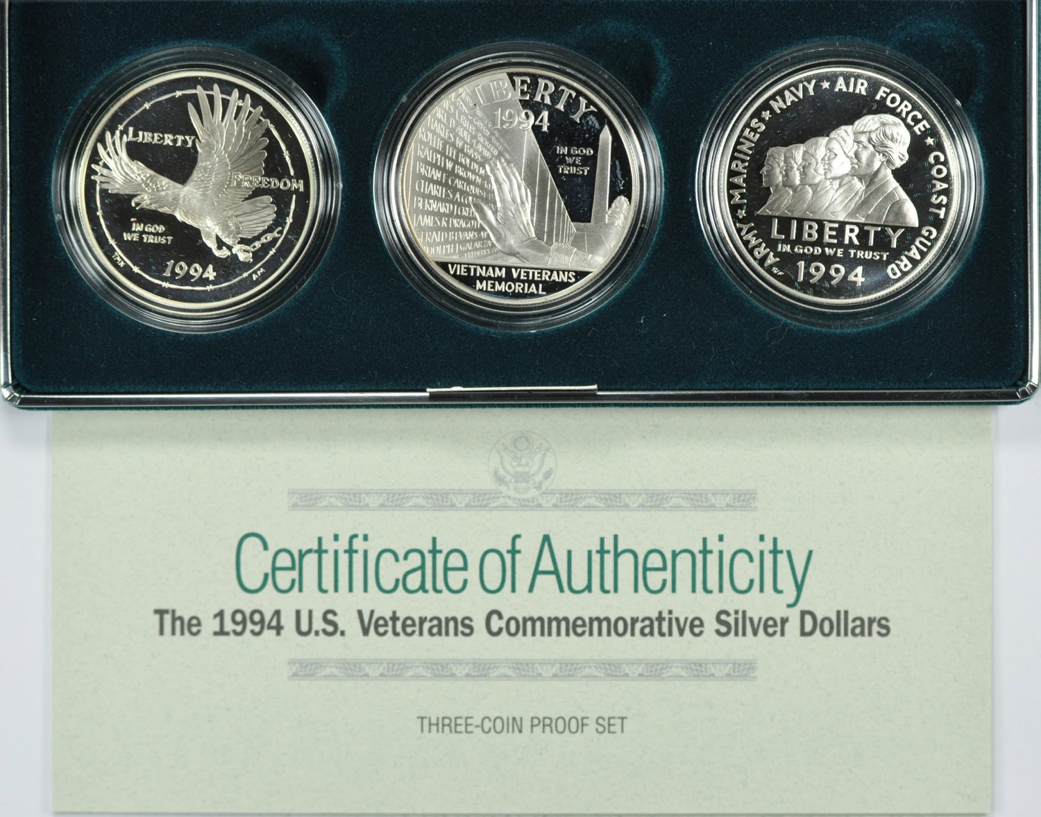 1994-P U.S. Veterans Commemorative Silver Dollars Set Proof