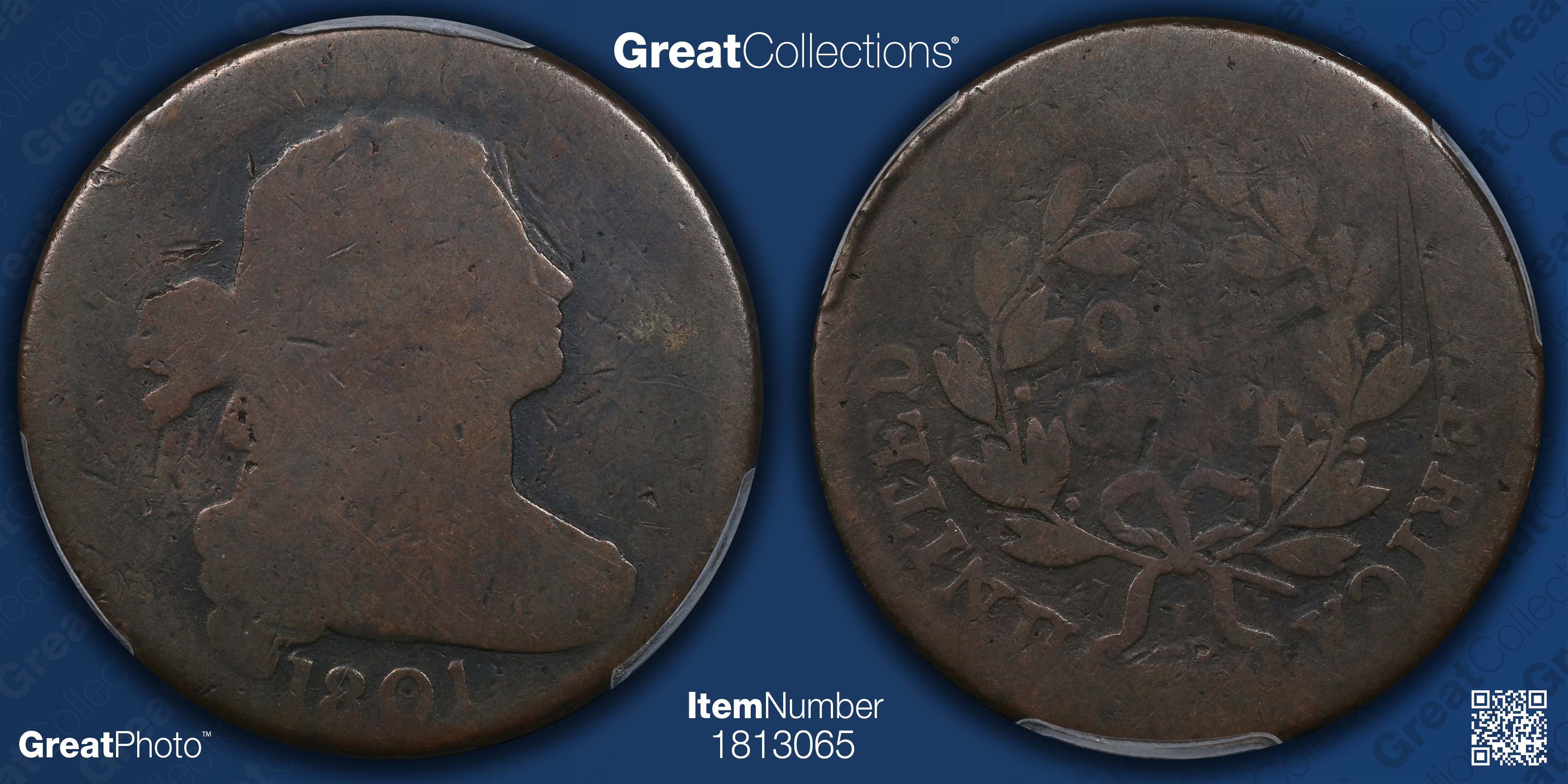 1801 Draped Bust Cent 3 Errors Reverse PCGS AG-03 BN (Item 1813065