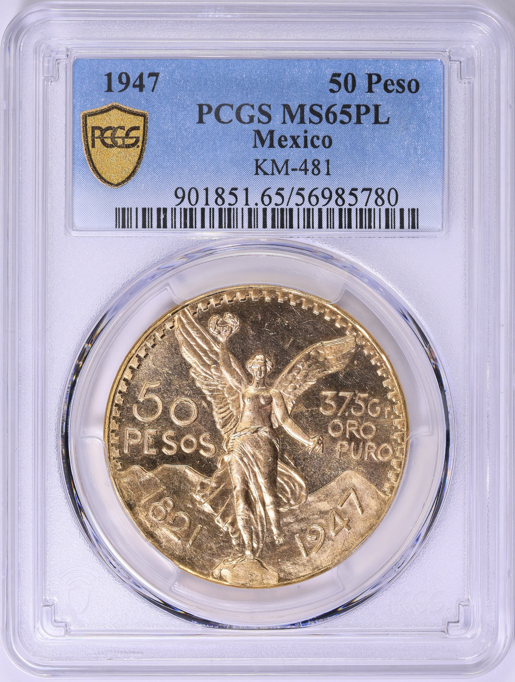 Mexico 1947 Gold 50 Pesos KM-481 PCGS MS-65 PL (AGW = 1.2057 oz