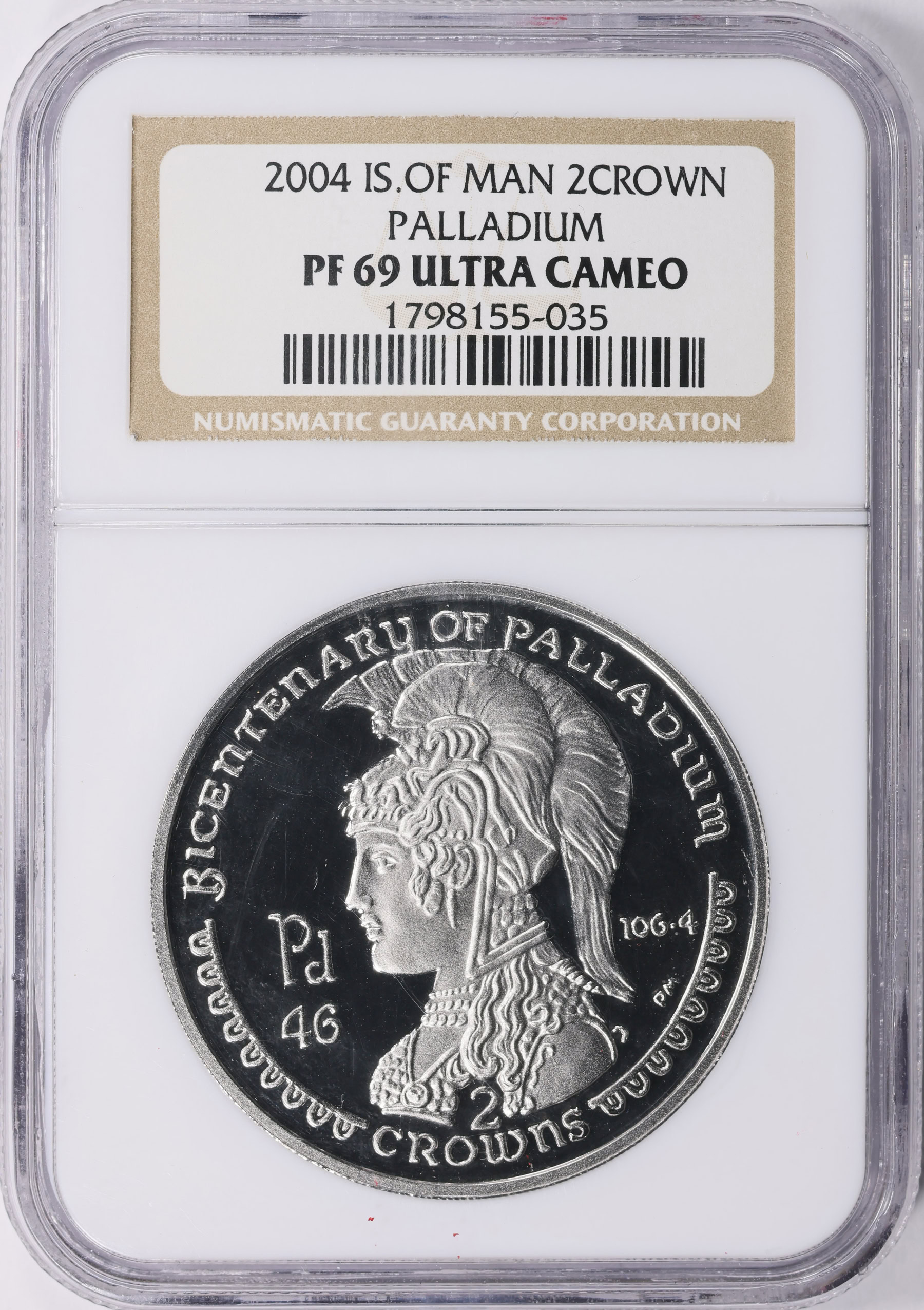 Isle of Man 2004 Palladium 2 Crowns Bicentary of Palladium KM1200 NGC