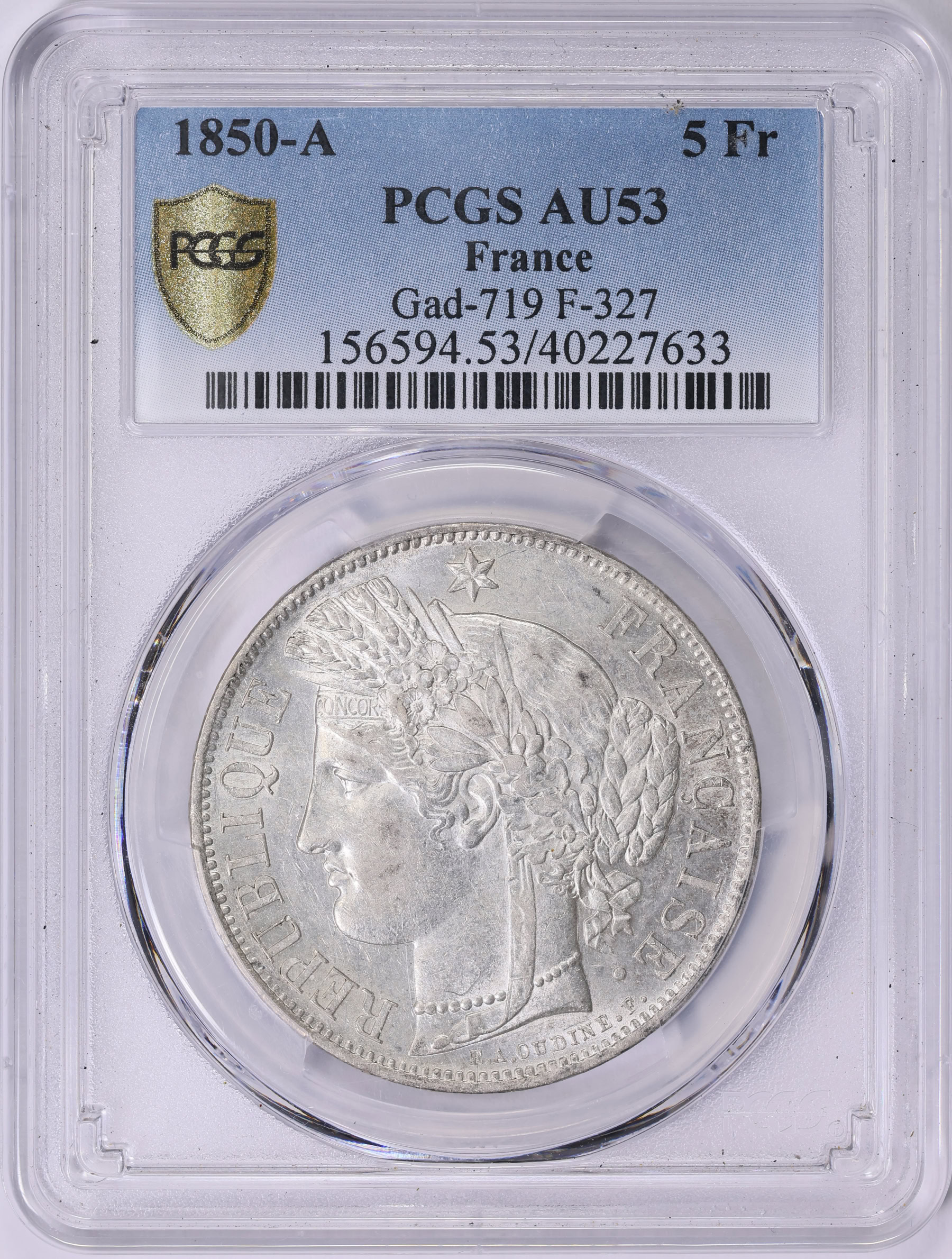 銀貨　 フランス　PCGS France 1850-A Silver 5 Francs KM-761.1 PCGS AU-53 (Item 1814358
