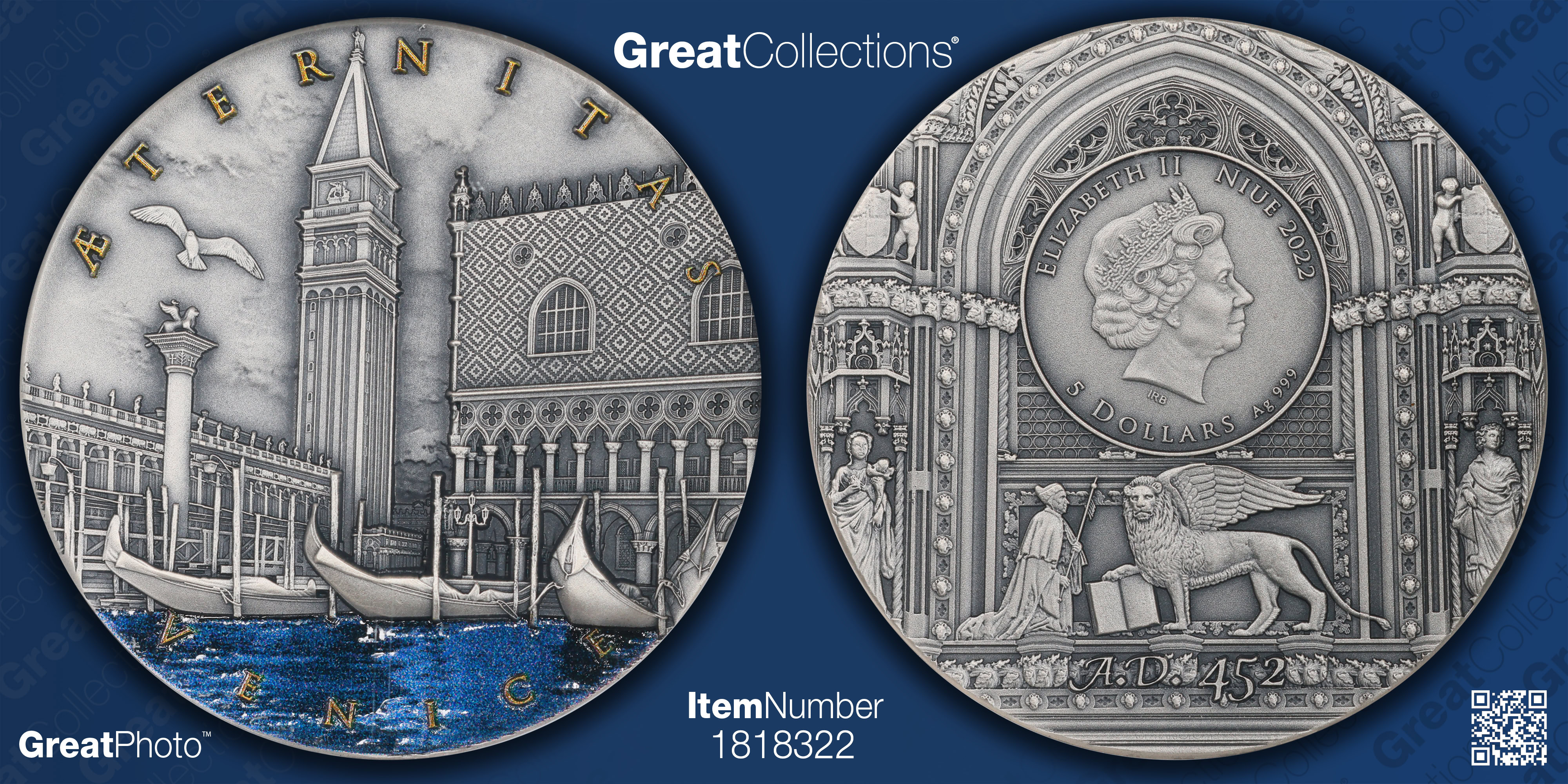 Niue 2022 Silver $5 Venice - Antiqued Ag KM-6177 NGC MS-70 (ASW