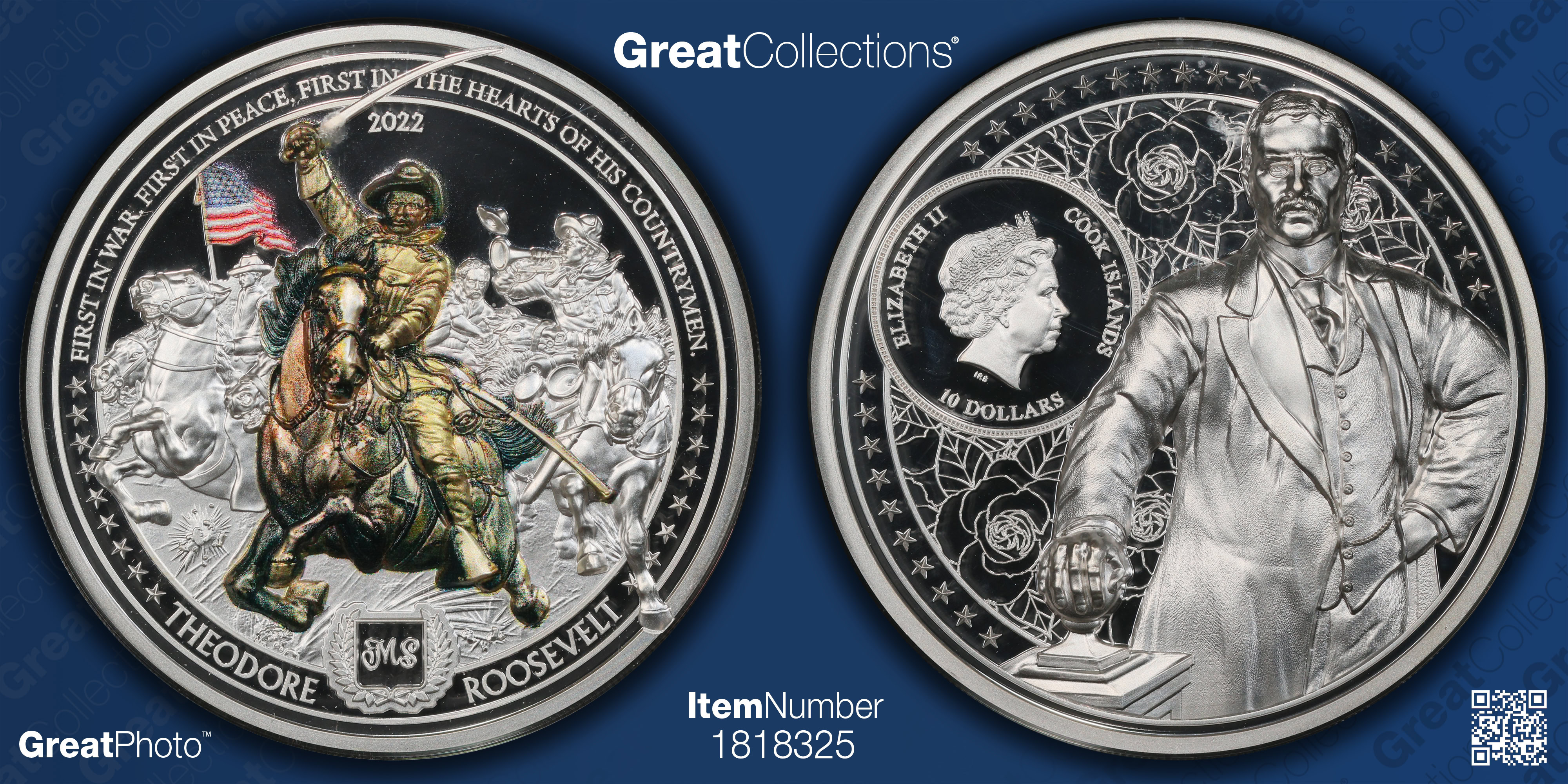 Cook Islands 2022 Silver $10 Theodore Roosevelt Ultra High Relief
