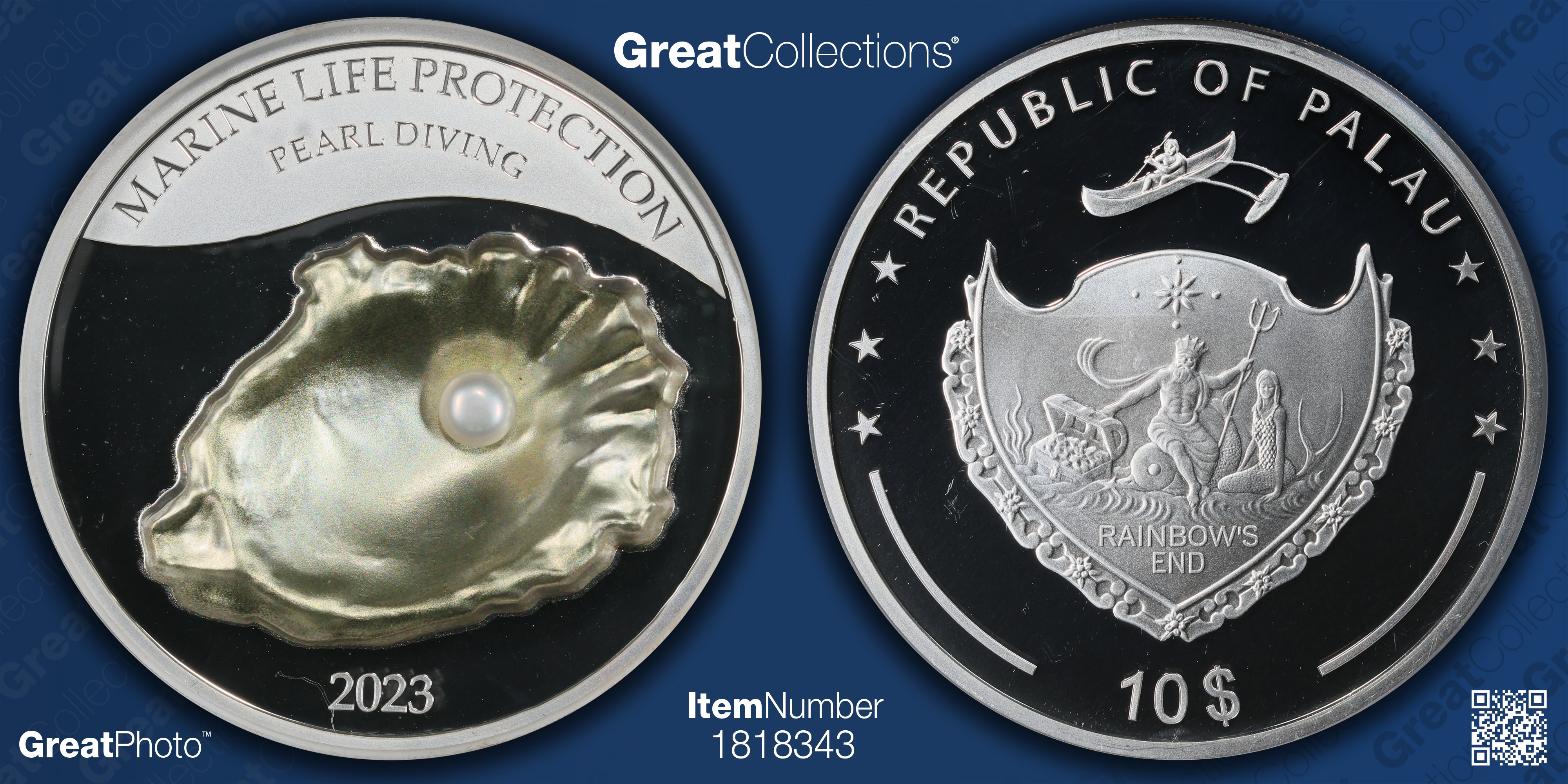 Palau 2023 Silver $10 Marine Life Protection Pearl Diving NGC