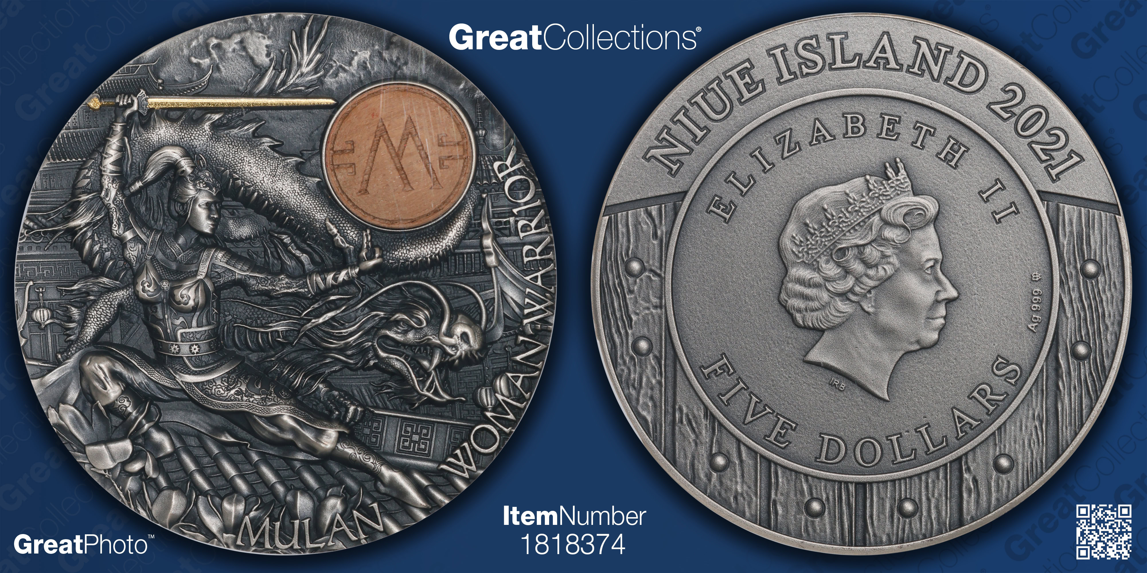 Niue 2021-MW Silver $5 Woman Warrior Mulan Antiqued NGC MS-70 (ASW