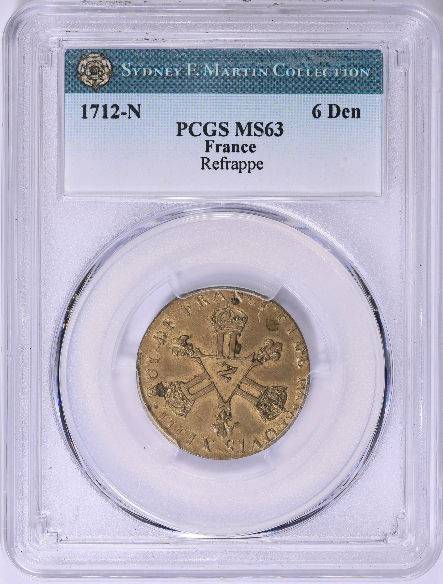 France 1712-N 6 Deniers Refrappe KM-400.2 PCGS MS-63 (Ex: Sydney F ...