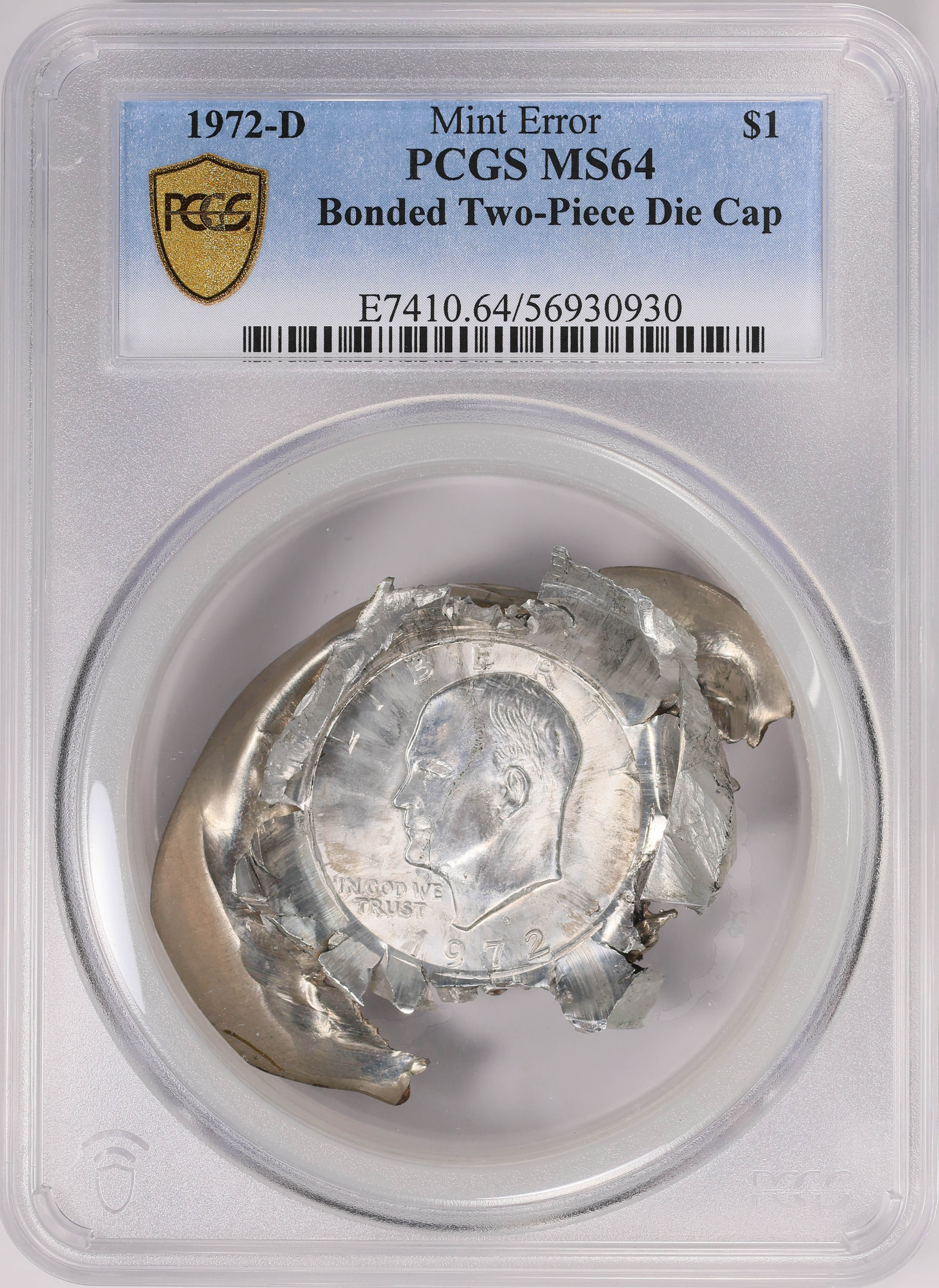 Mint Error 1972-D Eisenhower Dollar Struck on Feeder Finger PCGS 