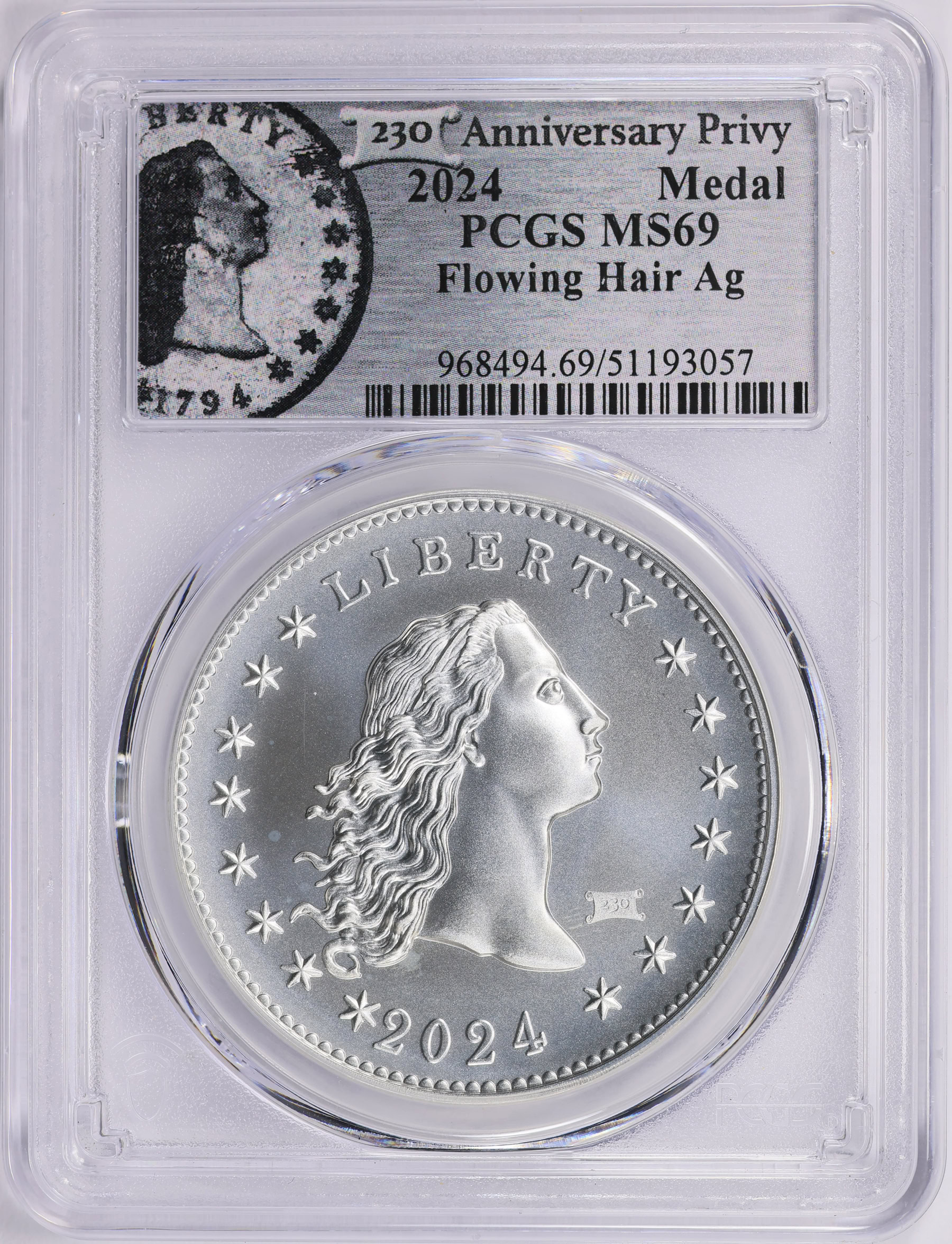 230th Anniversary Flowing Hair Silver Medal 2024 U.S. Mint Medal Flowing Hair Silver w/ 230 Privy 230th Anniversary