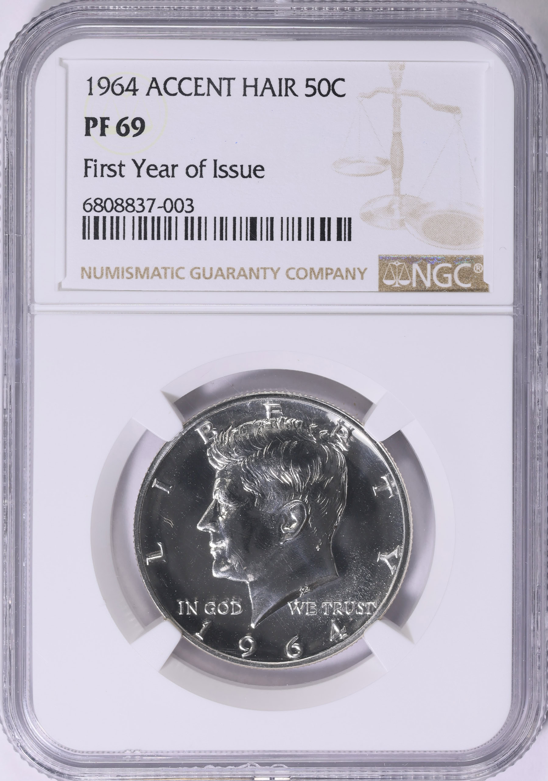 1964 Kennedy Half Dollar Accented Hair First Day of Issue NGC