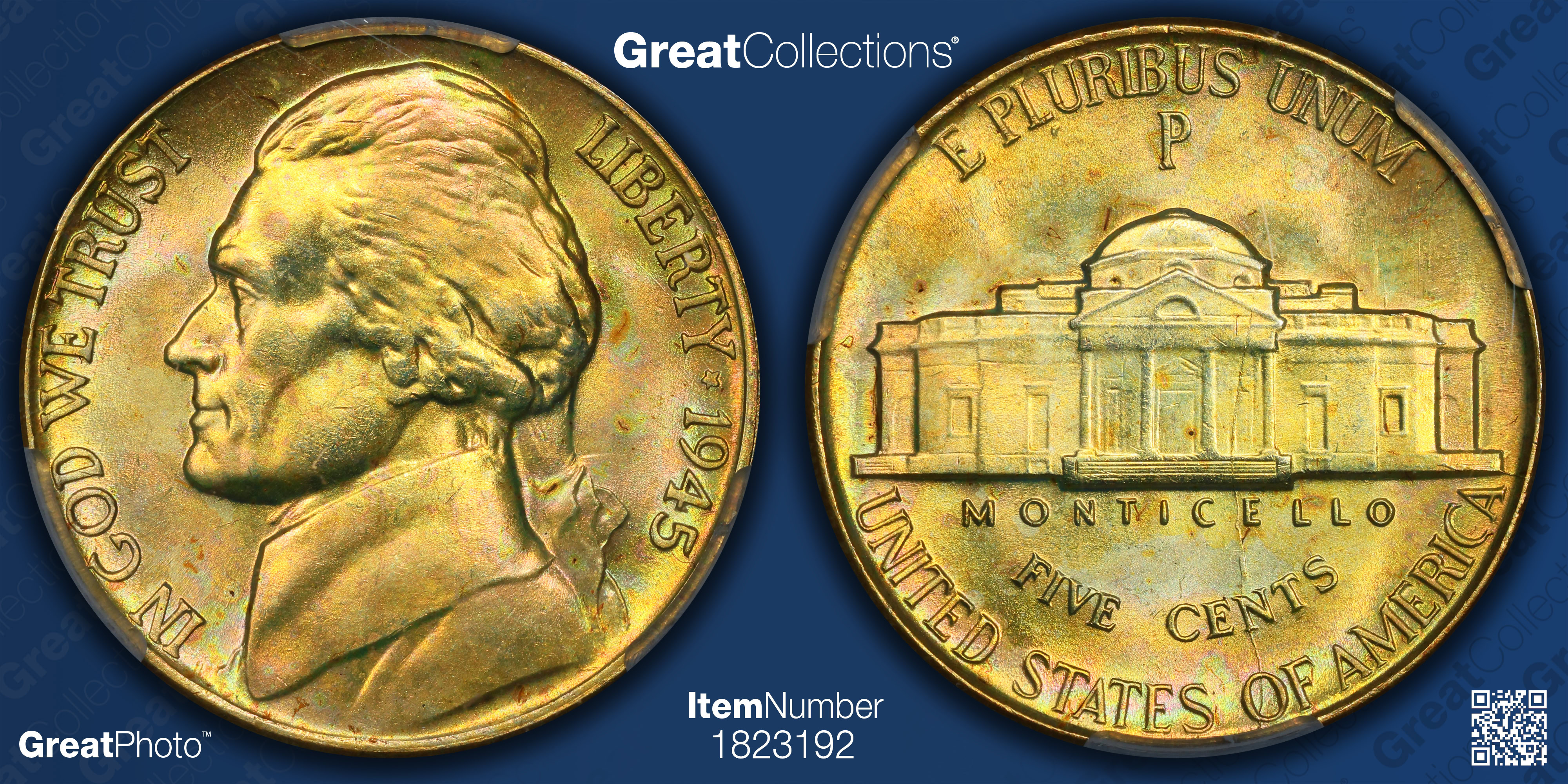 1945-P Jefferson Nickel CACG MS-66 (Toned) (Item 1823192 ...