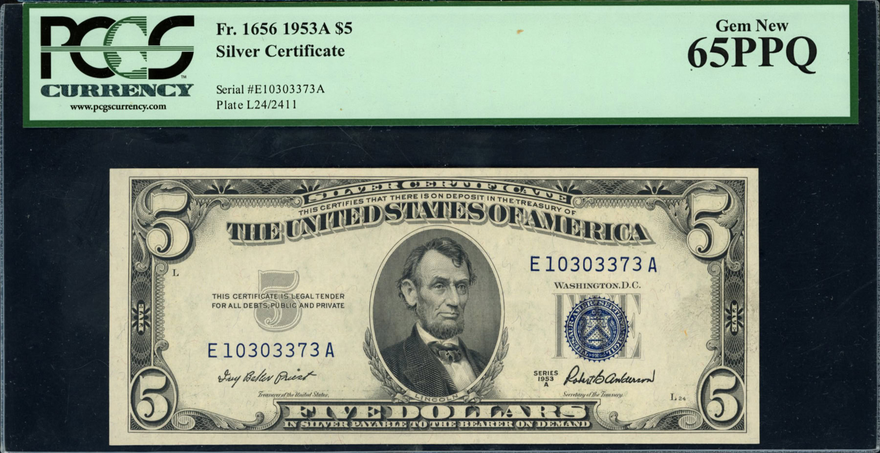 Fr. 1656 (EA Block) 1953A $5 Silver Certificate Note Priest / Anderson ...