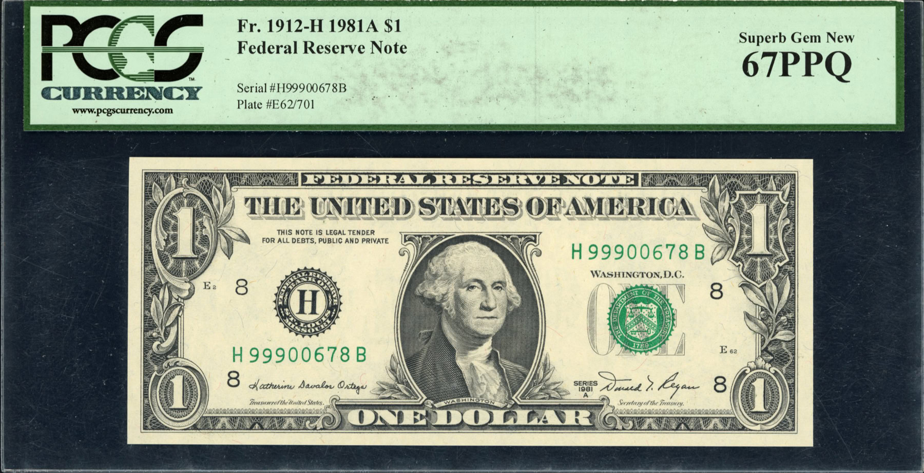 Fr. 1912-H (HB Block) 1981A $1 St. Louis Federal Reserve Note Ortega ...