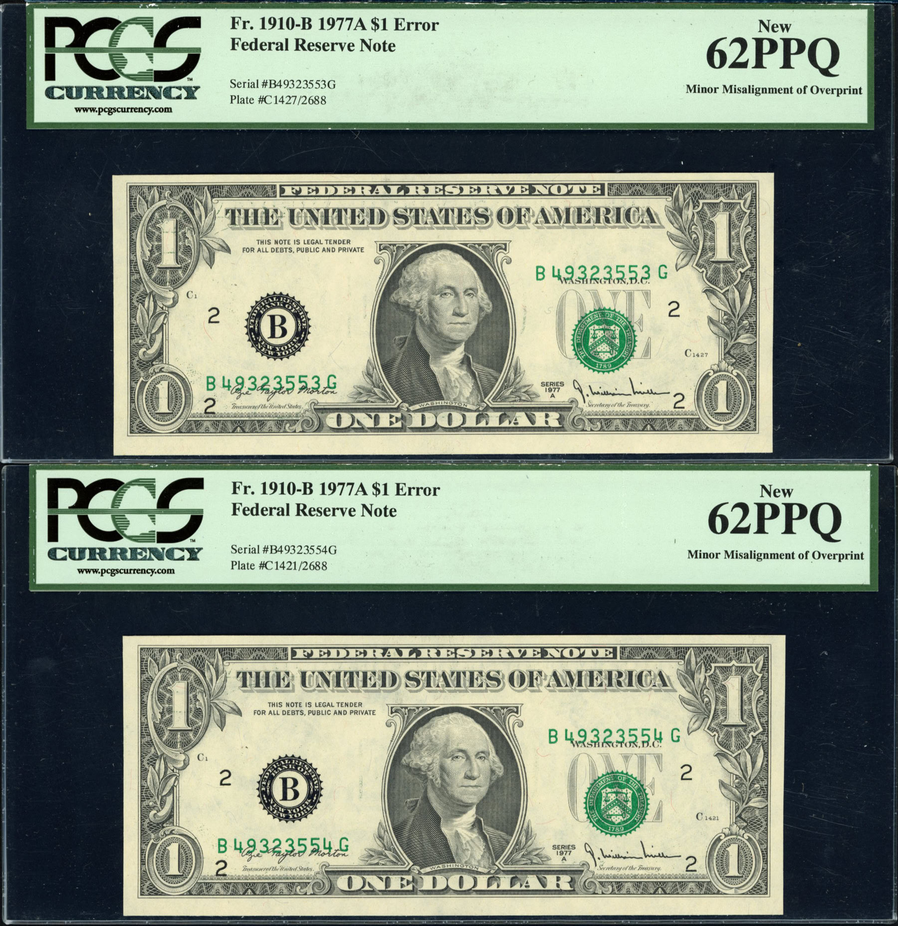 Fr. 1910-B (BG Block) 1977A $1 New York Federal Reserve Error Notes ...