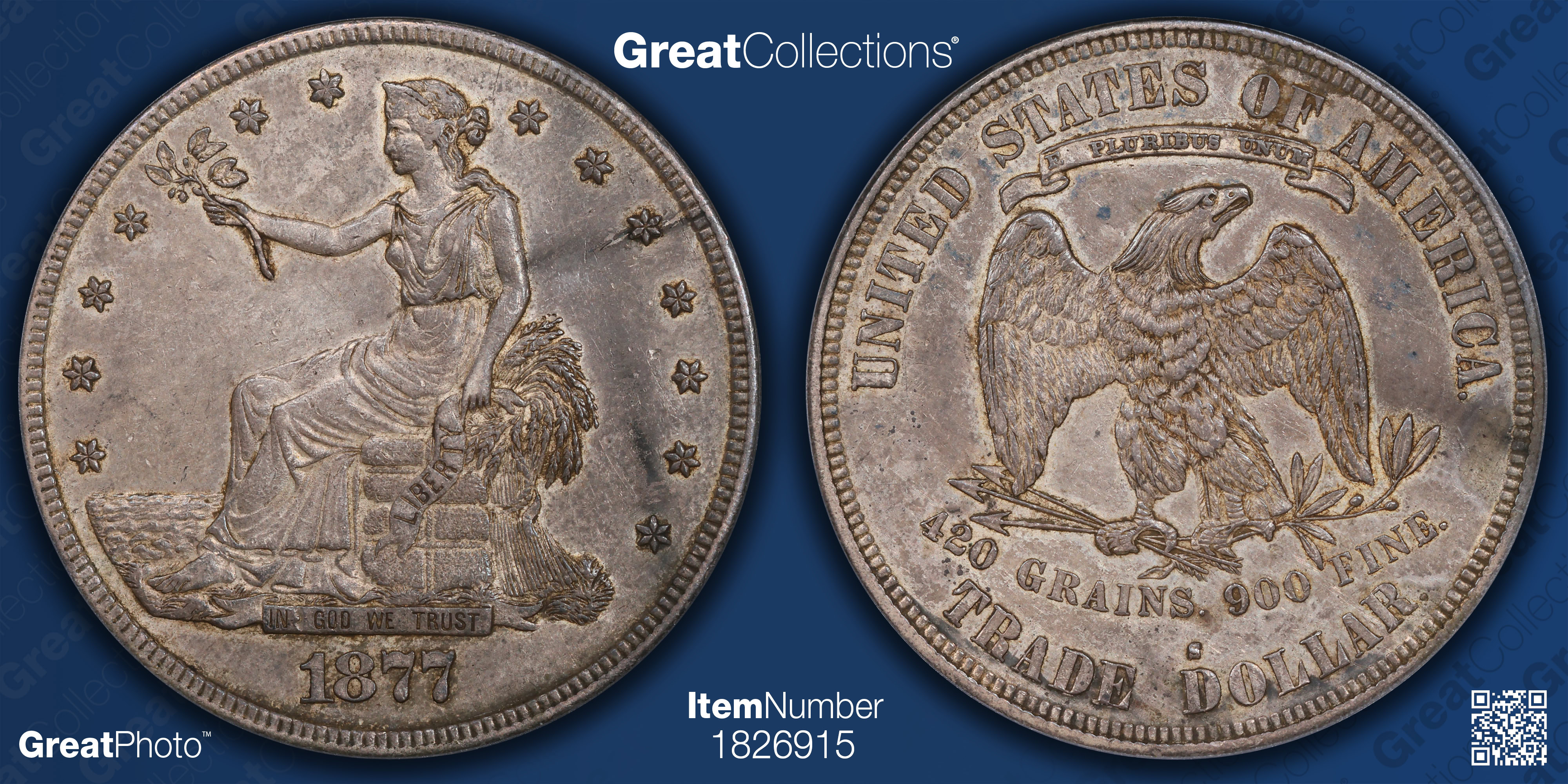 1877-S Trade Silver Dollar PCGS AU-55 (Item 1826915