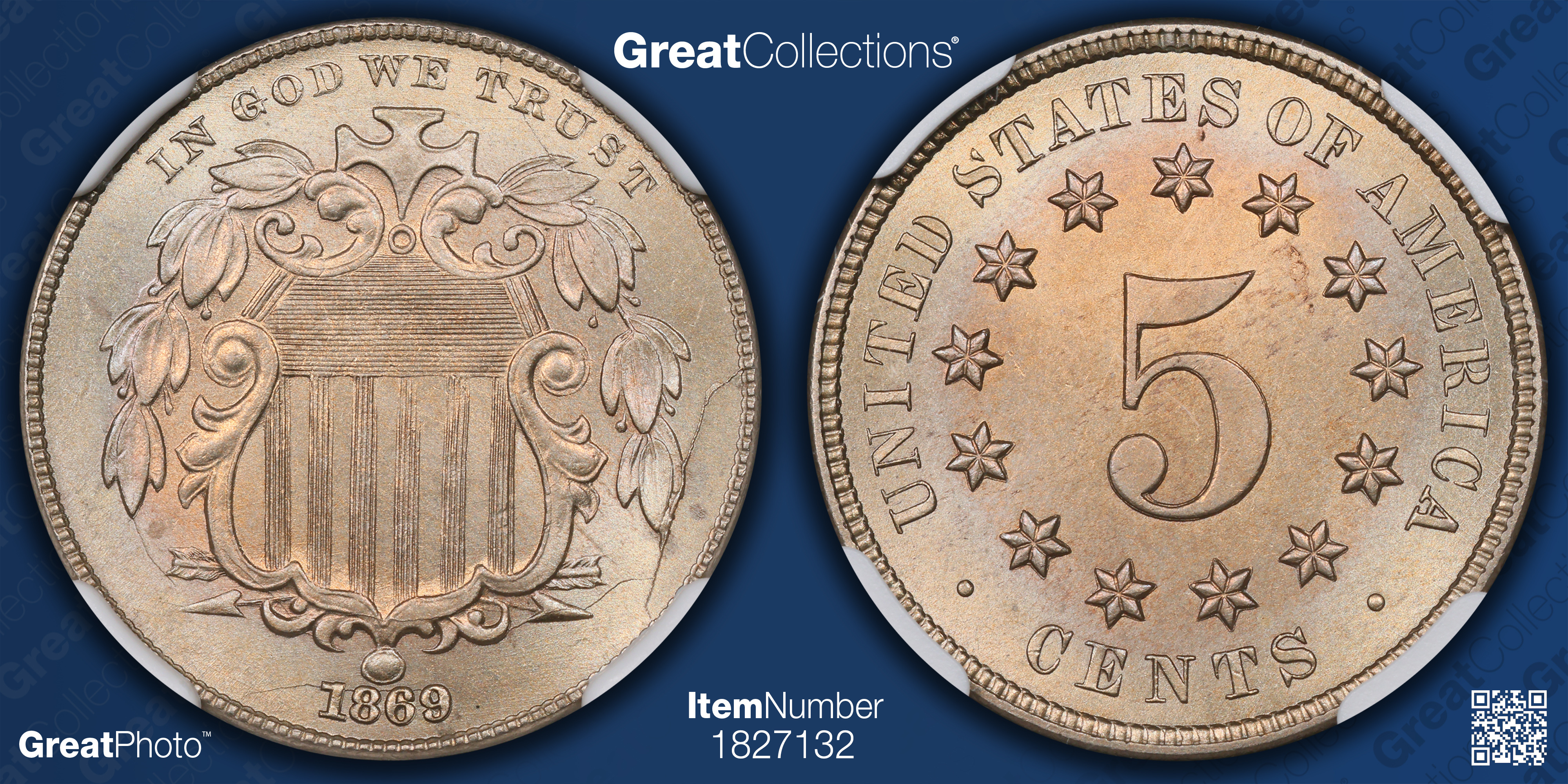 1869 Shield Nickel NGC MS-66+ (Toned) (Item 1827132