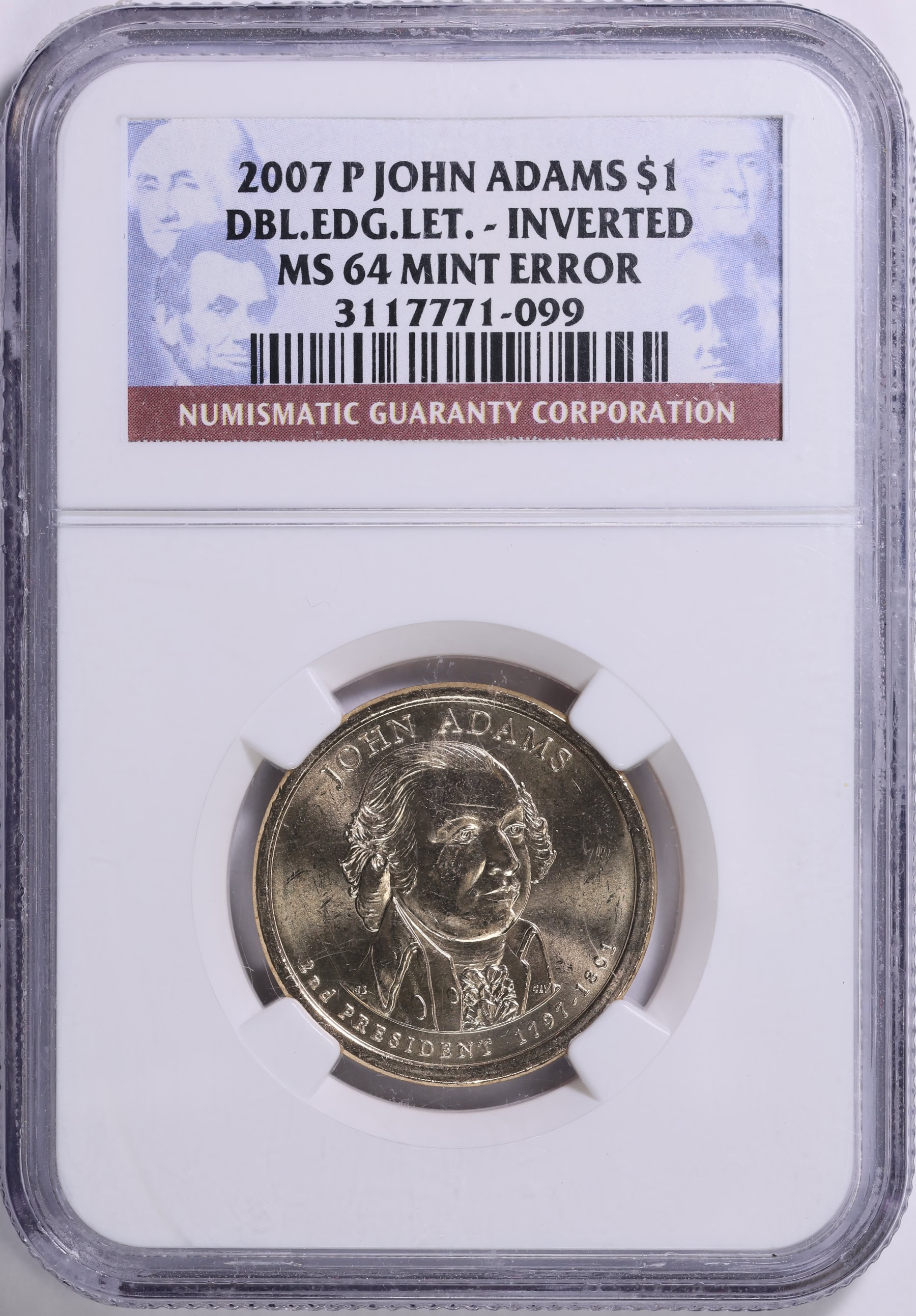 Mint Error 2007-P Presidential Dollar John Adams Double Edge Lettering ...