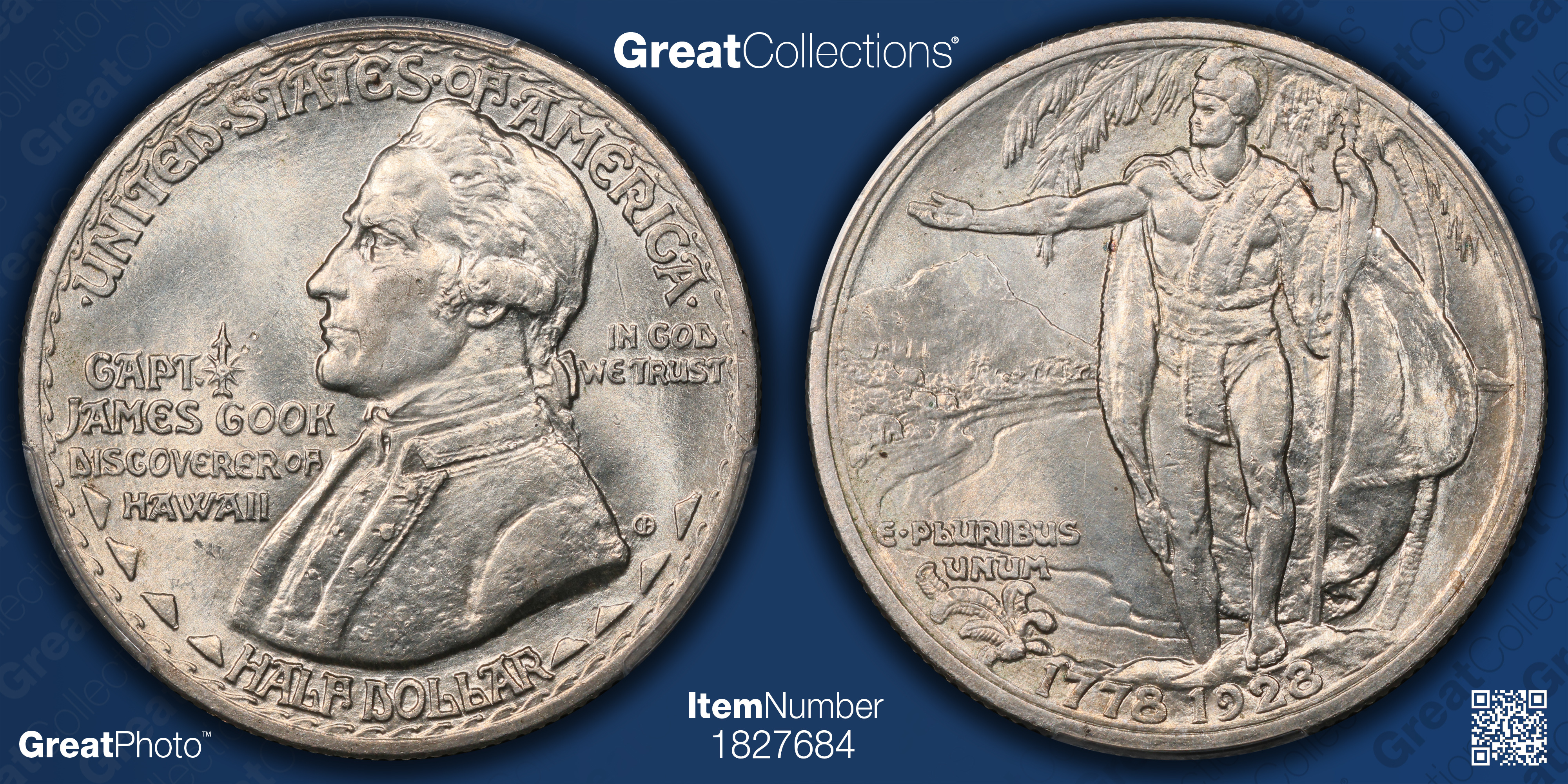 1928 Hawaiian Sesquicentennial Half Dollar PCGS MS-62 (Holographic Bee  Frame Holder) (Item 1827684) | GreatCollections Coin Auctions