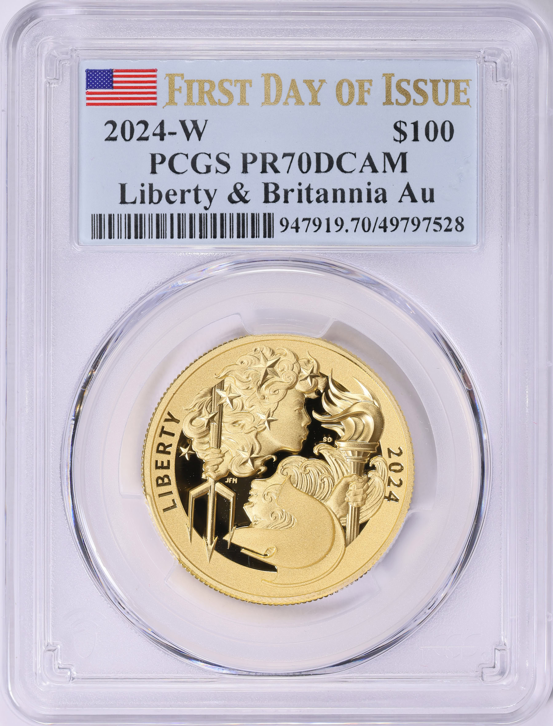 UVERcup 金メダル 2024 2024-W Liberty & Britannia $100 Gold High Relief First Day of