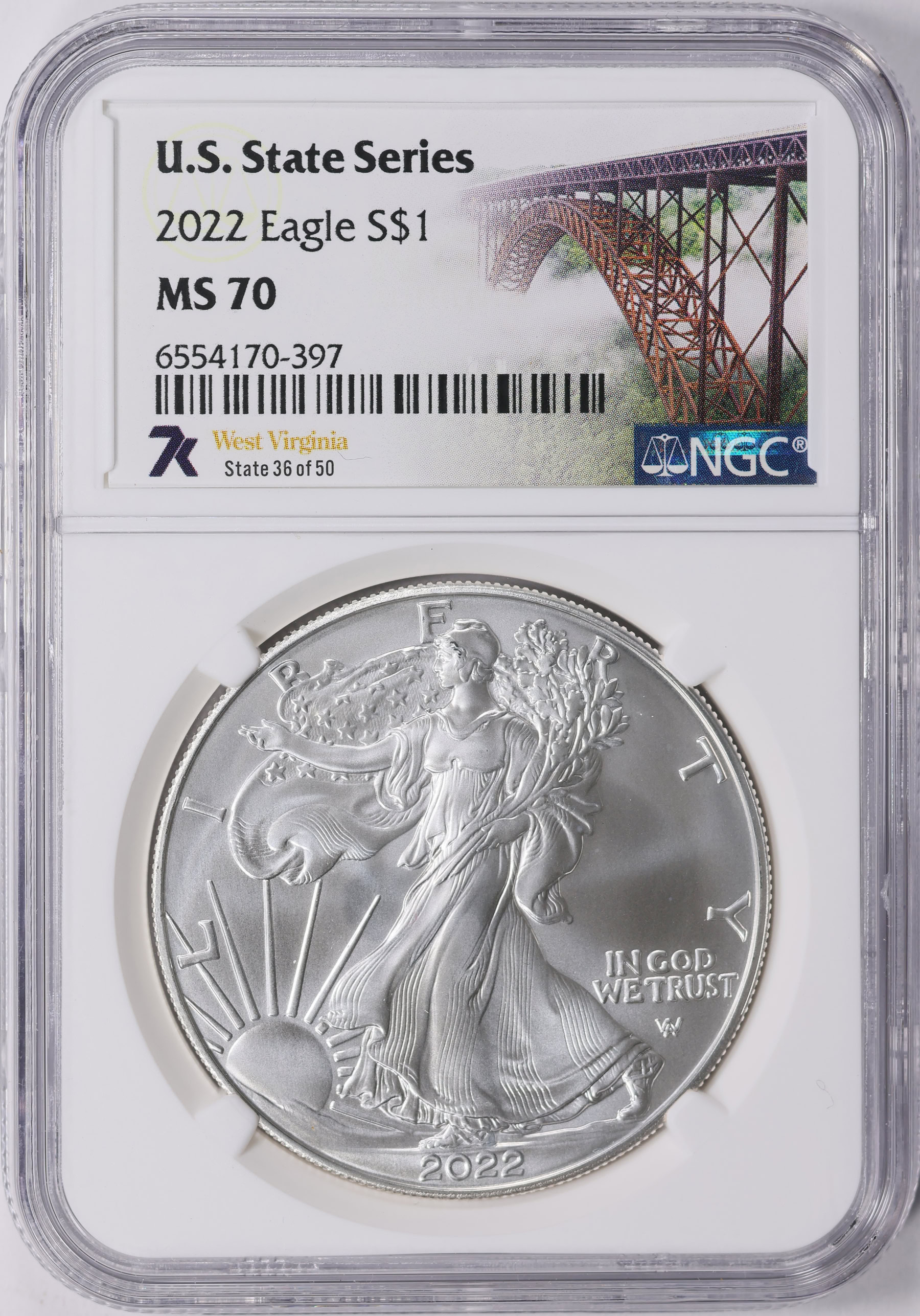 2022 $1 Silver Eagle NGC MS-70 (U.S. State Series West Virginia