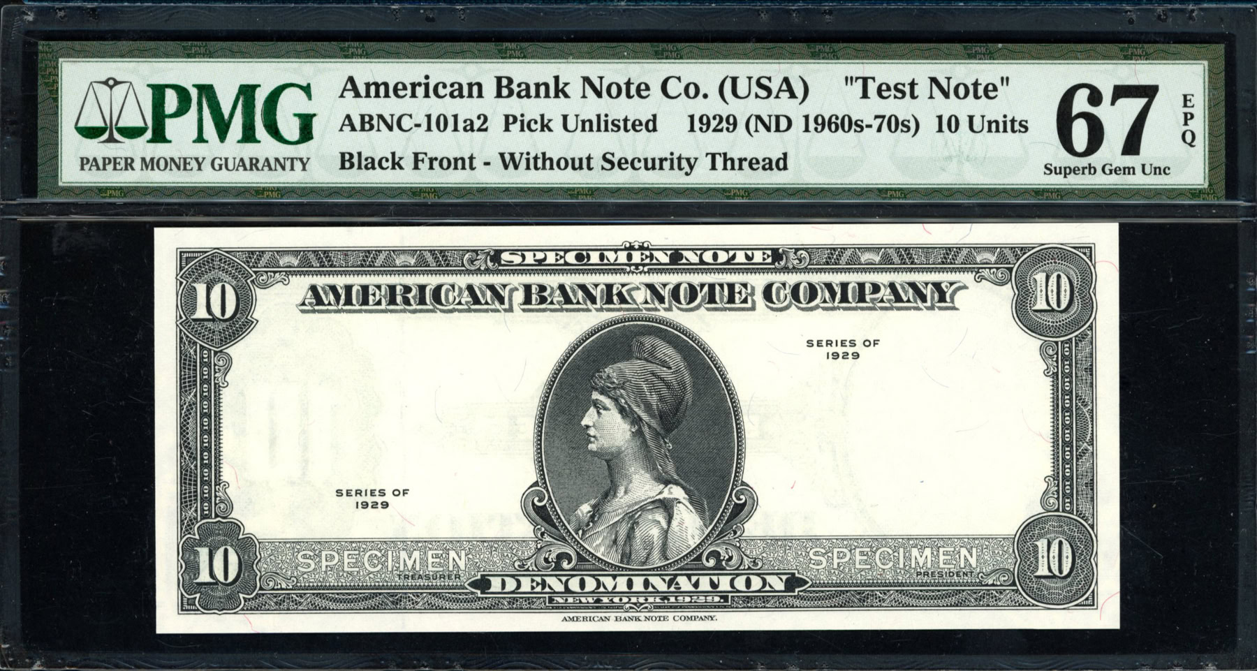1929 (ND 1960s-70s) American Bank Note Company 10 Units Test Note PMG ...