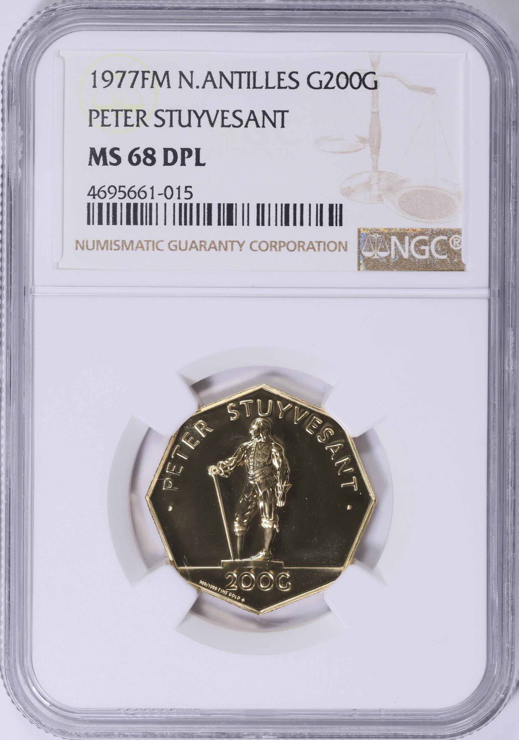 Netherlands Antilles 1977-FM Gold 200 Gulden Peter Stuyvesant KM