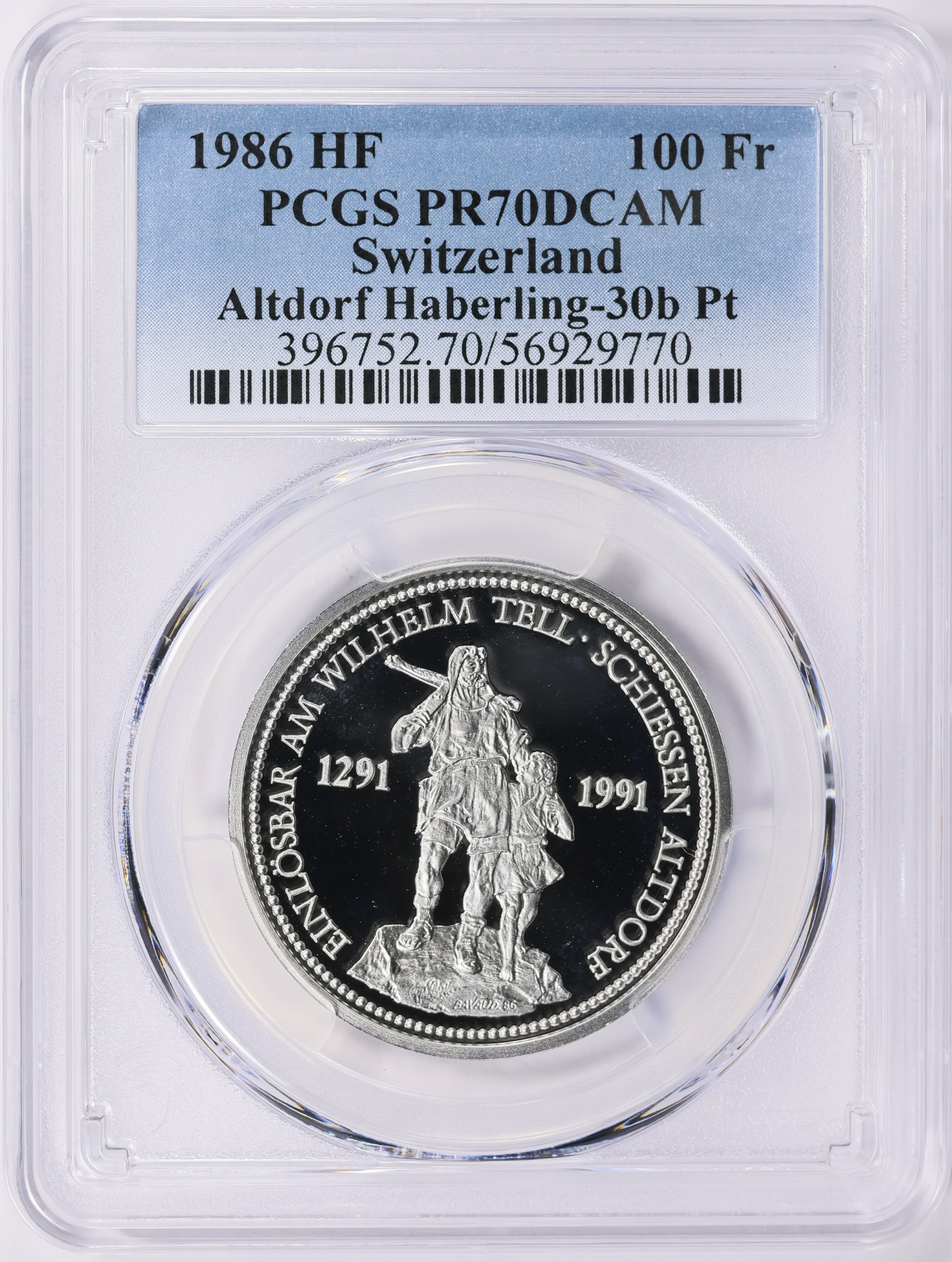 Switzerland 1986-HF Platinum Unze William Tell Altdorf Shooting