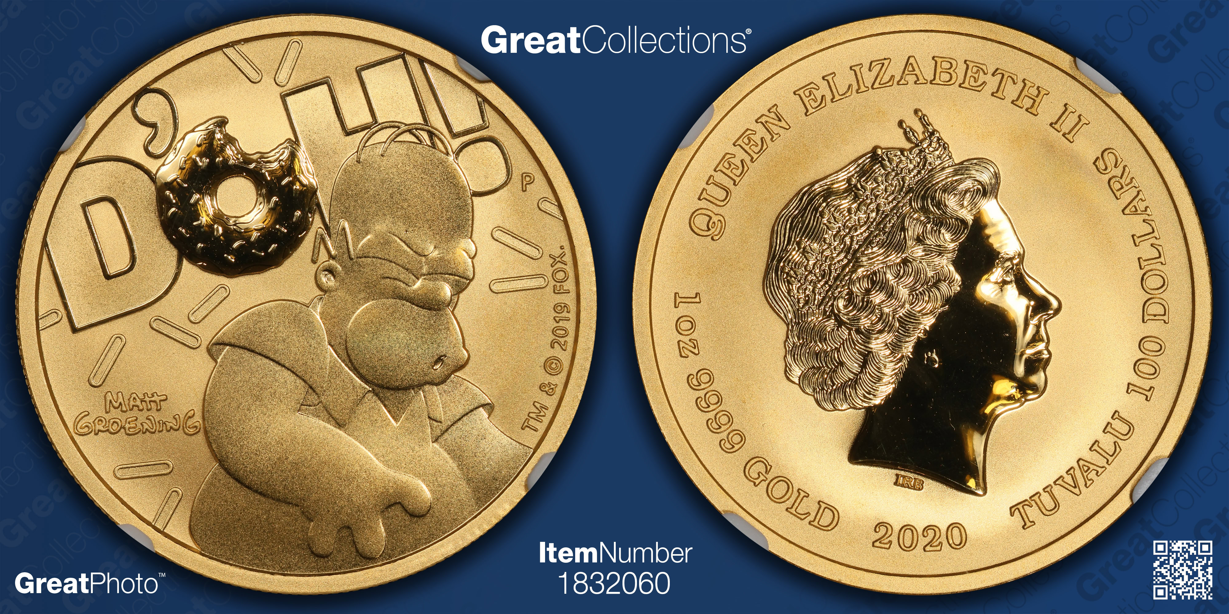 Tuvalu 2020-P Gold $100 Homer Simpson NGC MS-69 (AGW = 0.999 Oz