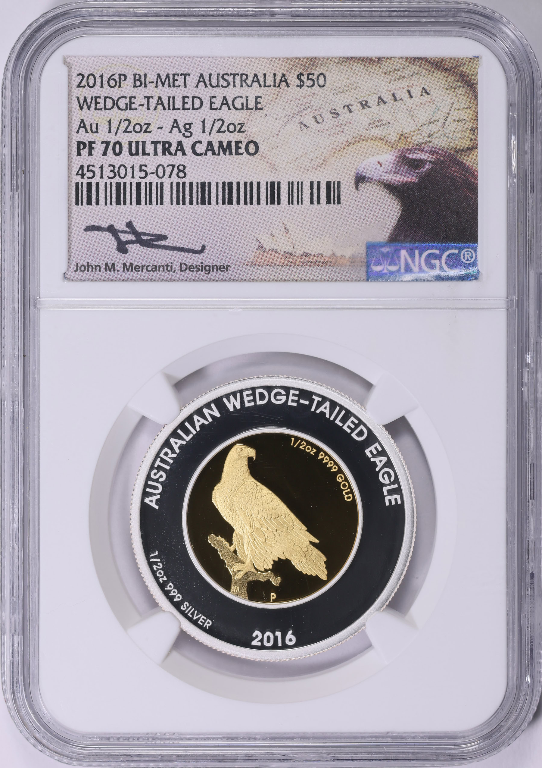 Australia 2016-P Bimetallic $50 Wedge-Tailed Eagle KM-2222 NGC