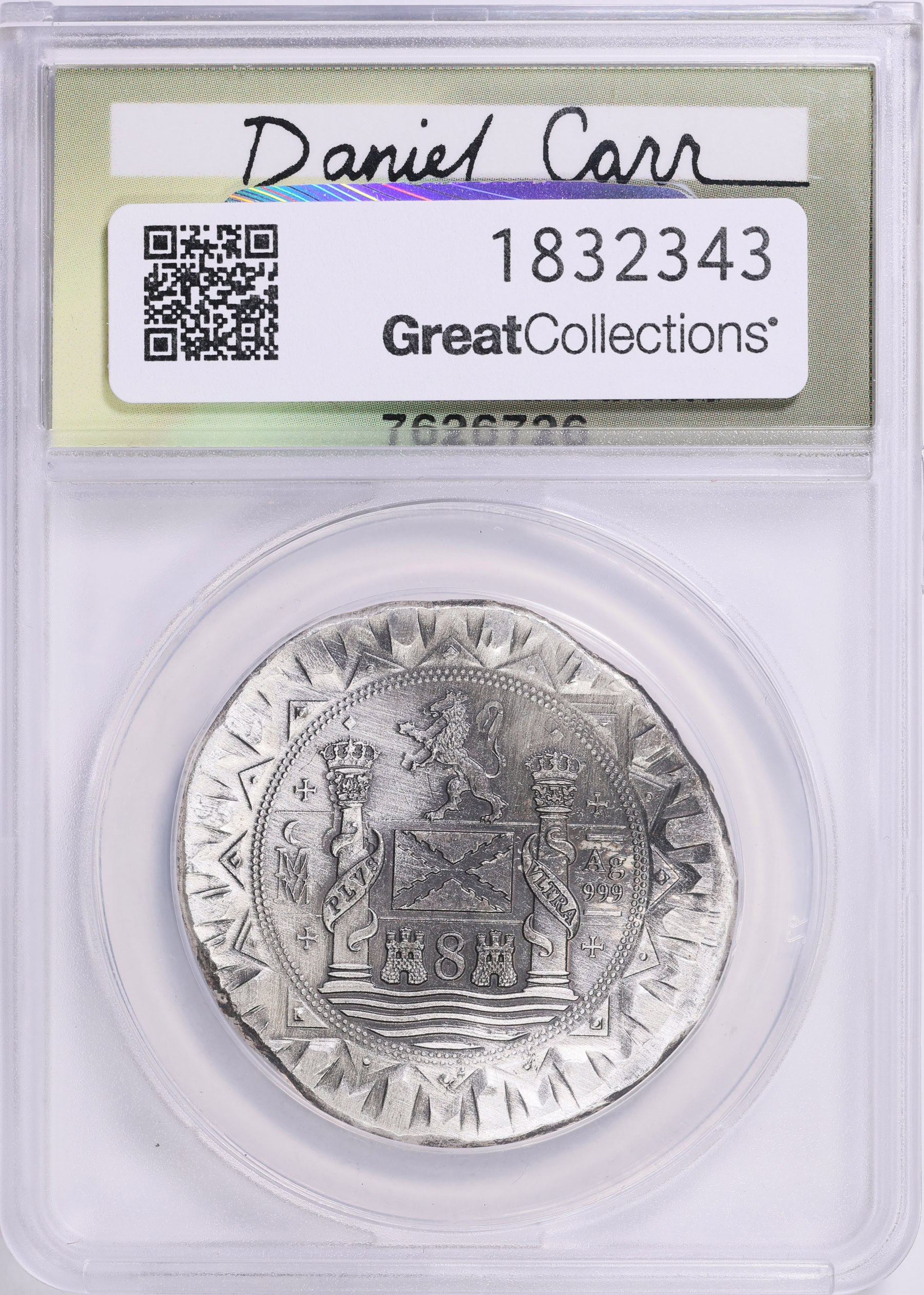 1622 (2015) Daniel Carr Token Atocha Cob 8 Reales Antiqued ANACS