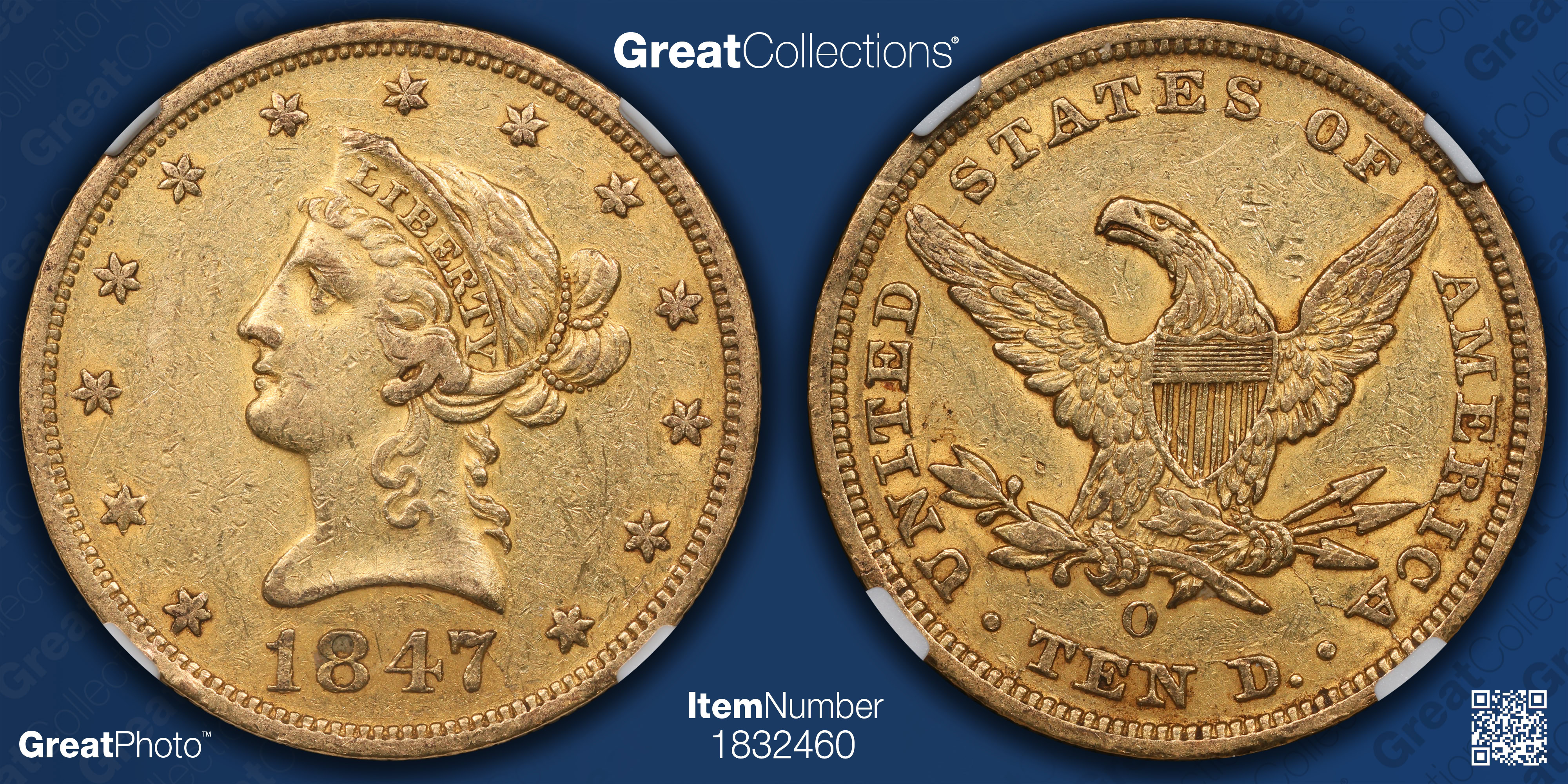 1847-O Liberty Gold Quarter Eagle 18/18 VP-001 NGC AU-50 | NGC Cert ...