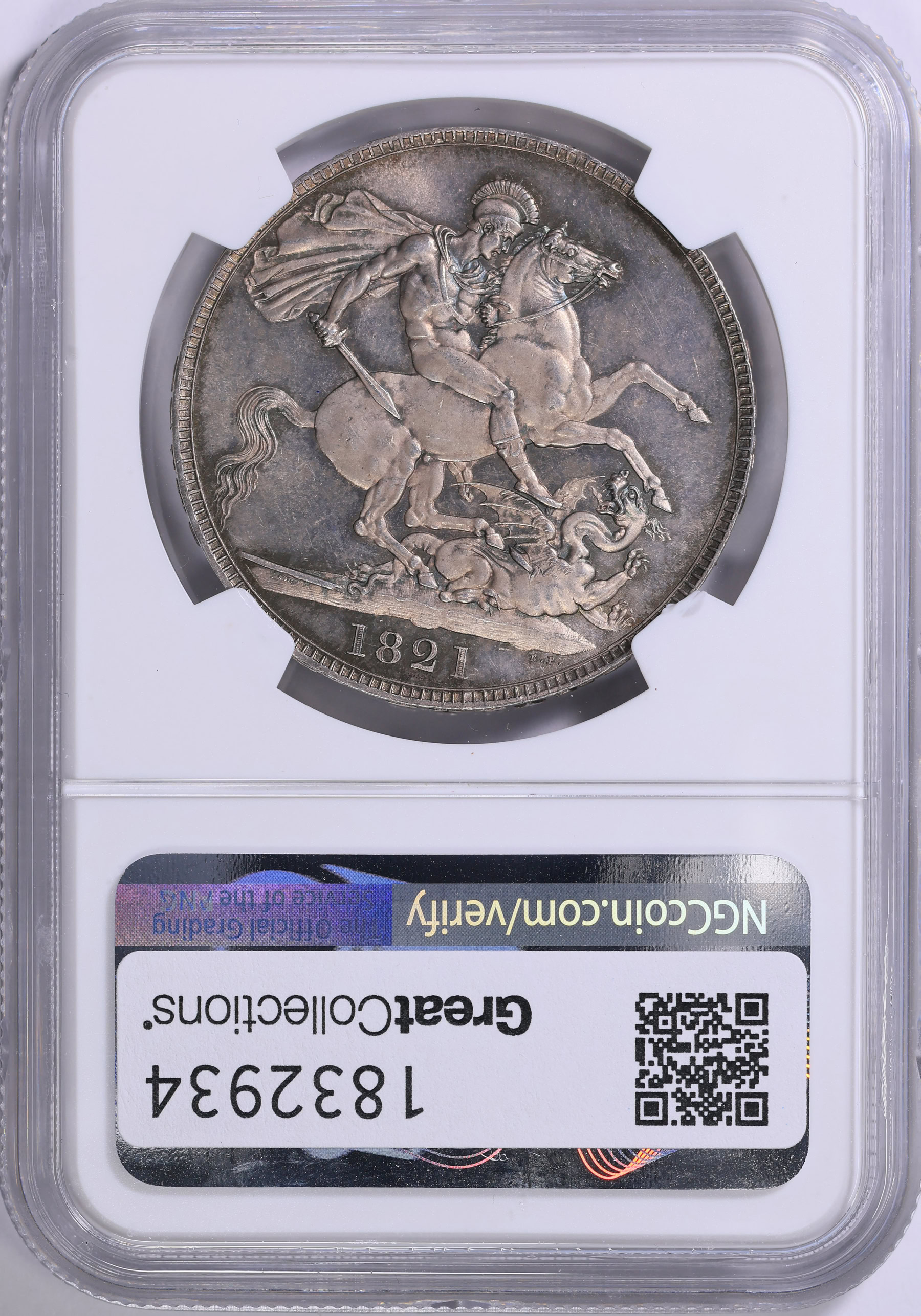 Great Britain 1821 Silver Crown SECUNDO Edge KM-680.1 NGC MS-66