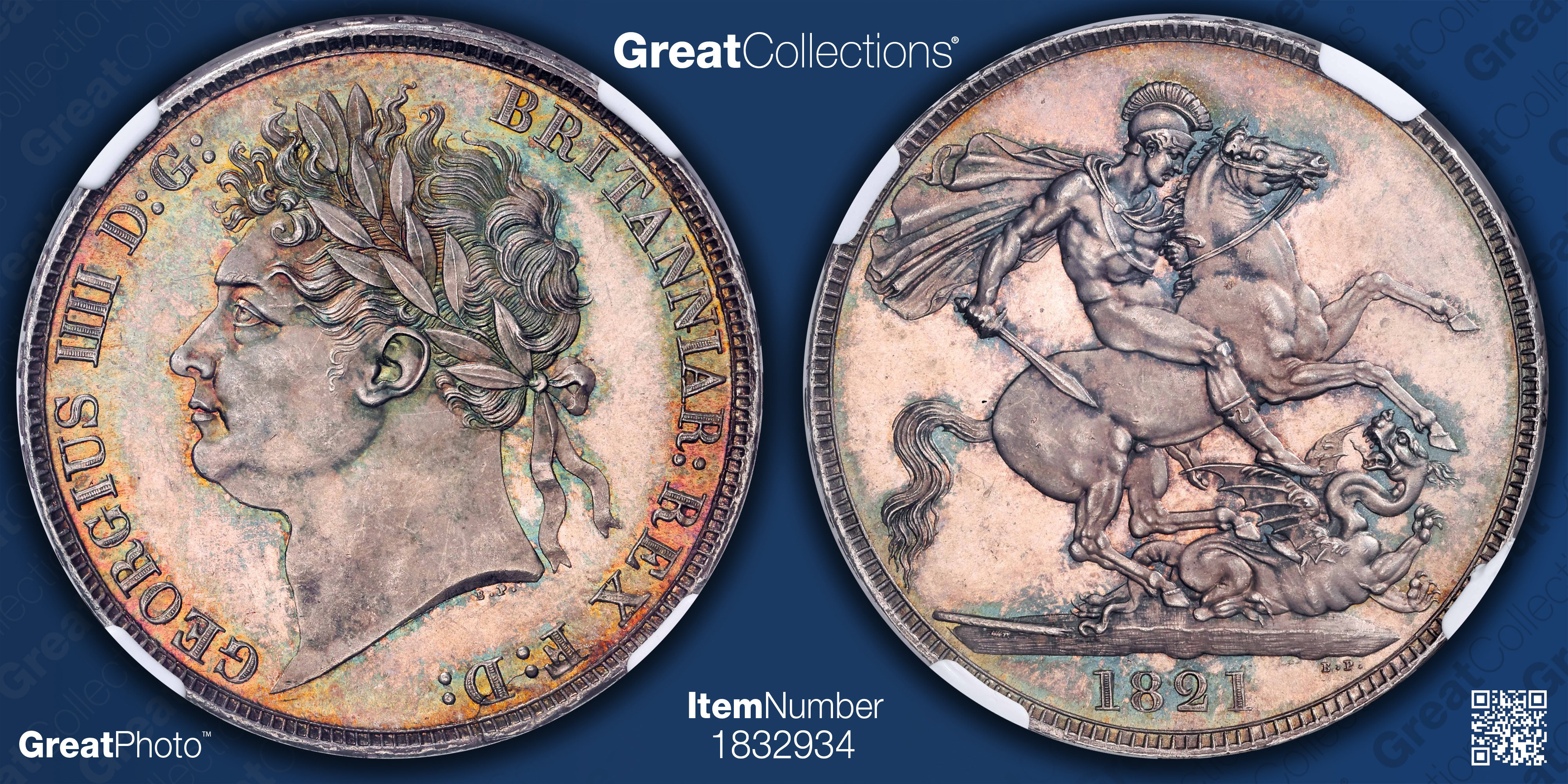 Great Britain 1821 Silver Crown SECUNDO Edge KM-680.1 NGC MS-66