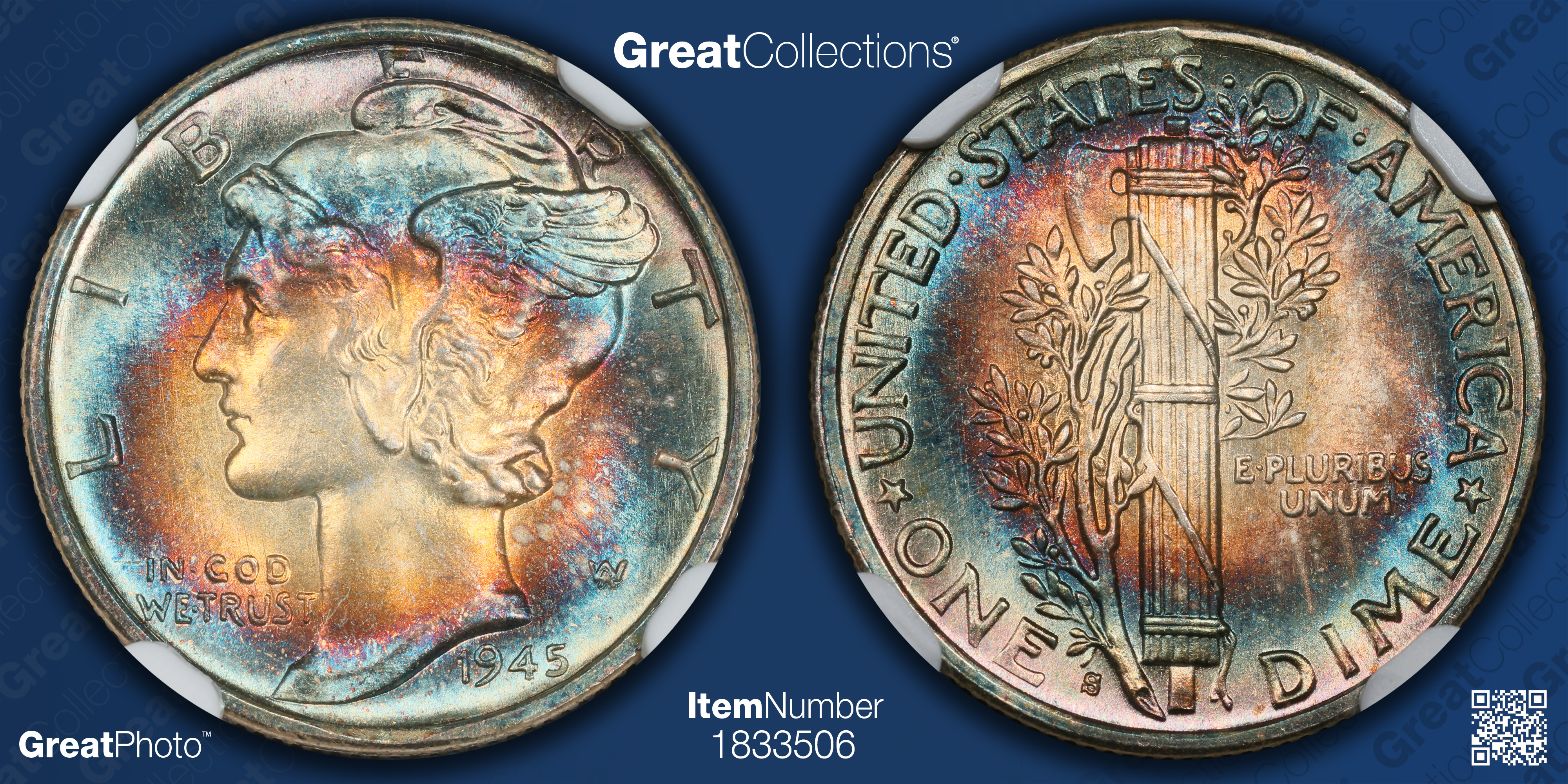 1945-S Mercury Dime Micro S NGC MS-68 ☆ FB (Toned) (Item 1833506