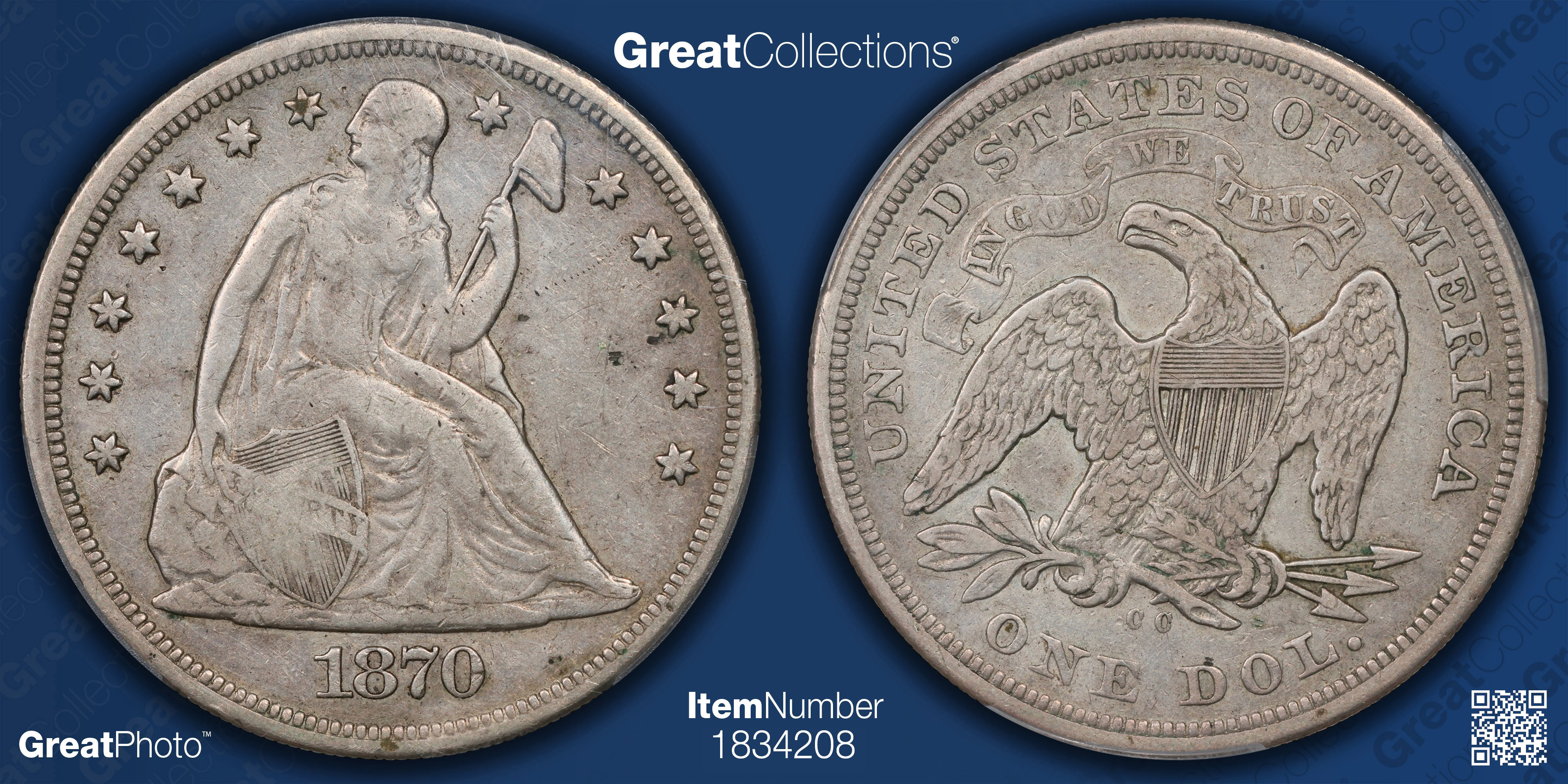 1870-CC Seated Liberty Silver Dollar PCGS F-15 (Item 1834208