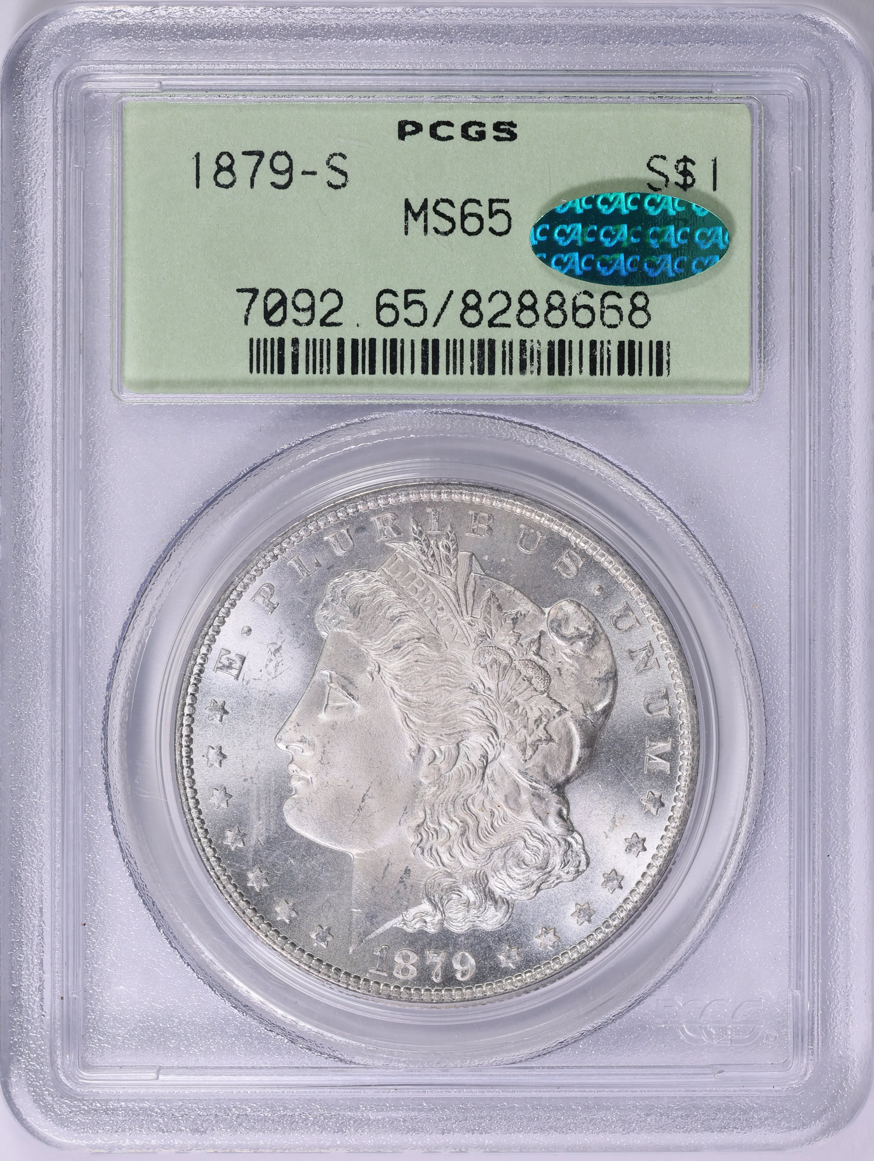 1879-S Morgan Silver Dollar PCGS MS-65 (CAC Green) OGH (Item