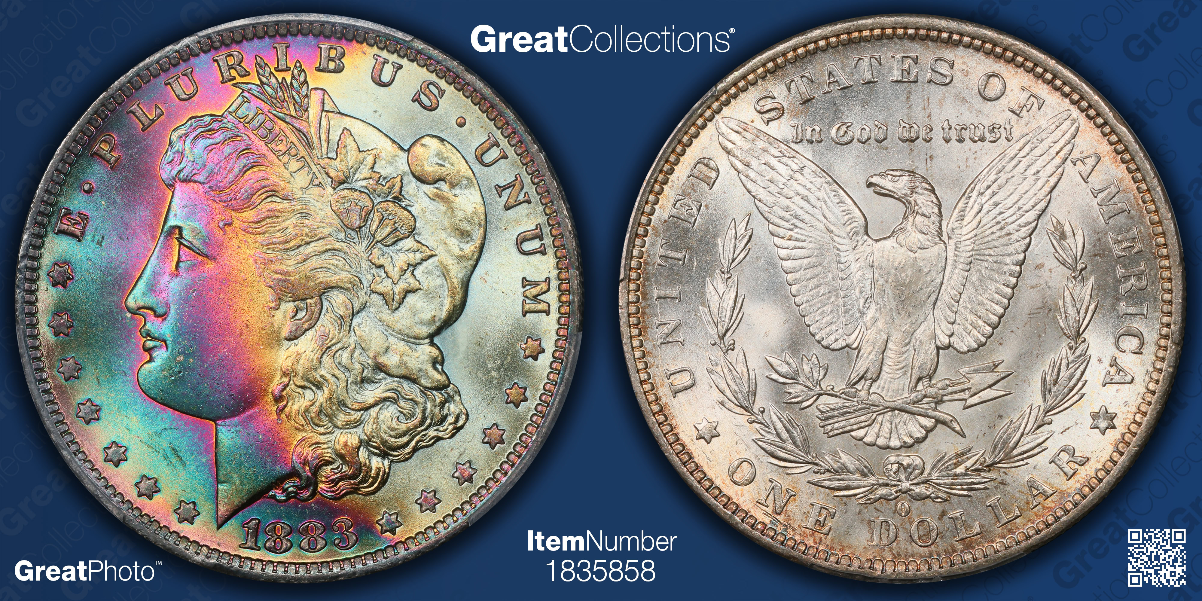 1883-O Morgan Silver Dollar PCGS MS-67+ (CAC Green) (Toned