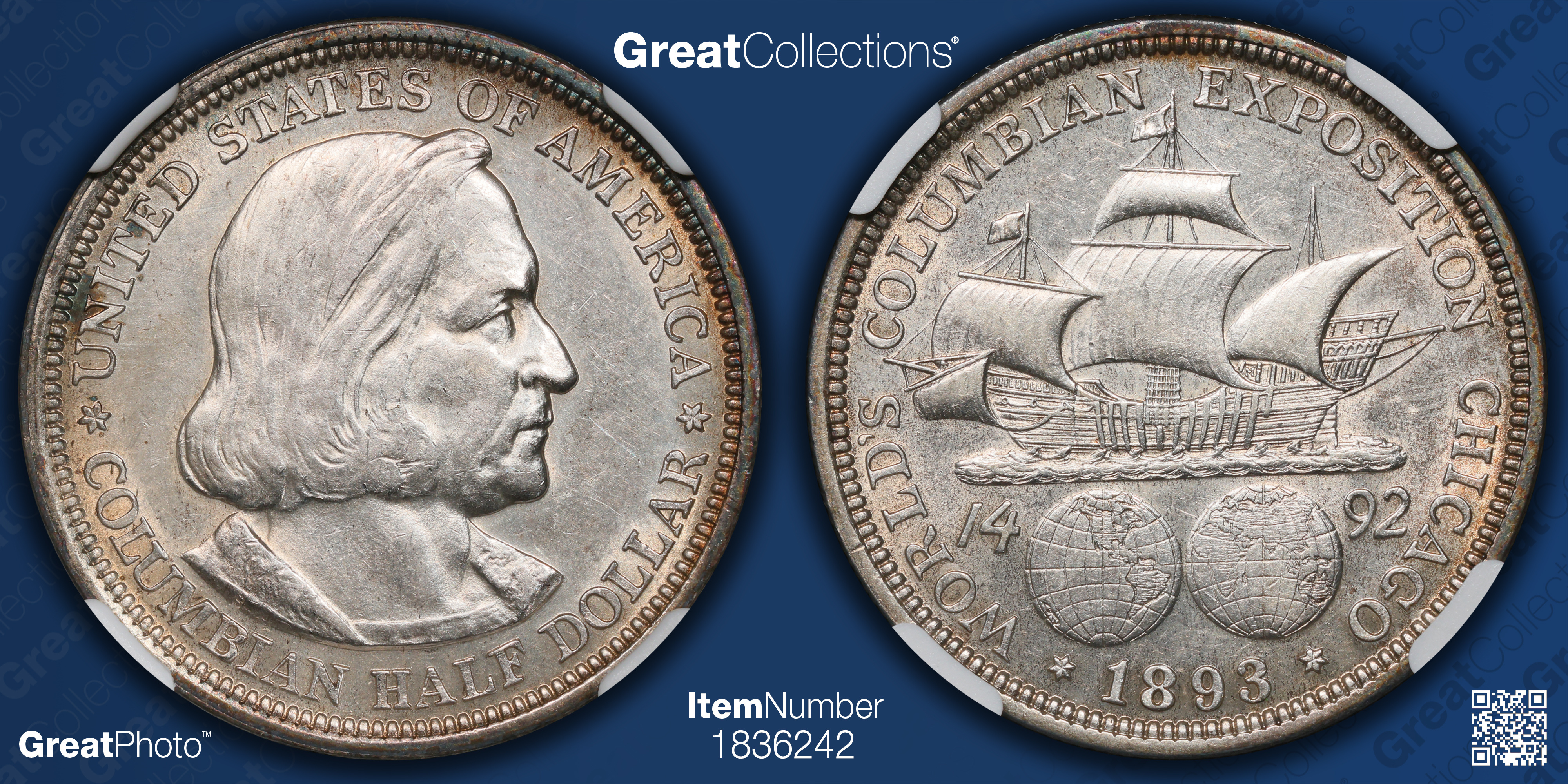 1893 World Columbian Exposition Half Dollar NGC AU-58 (Toned