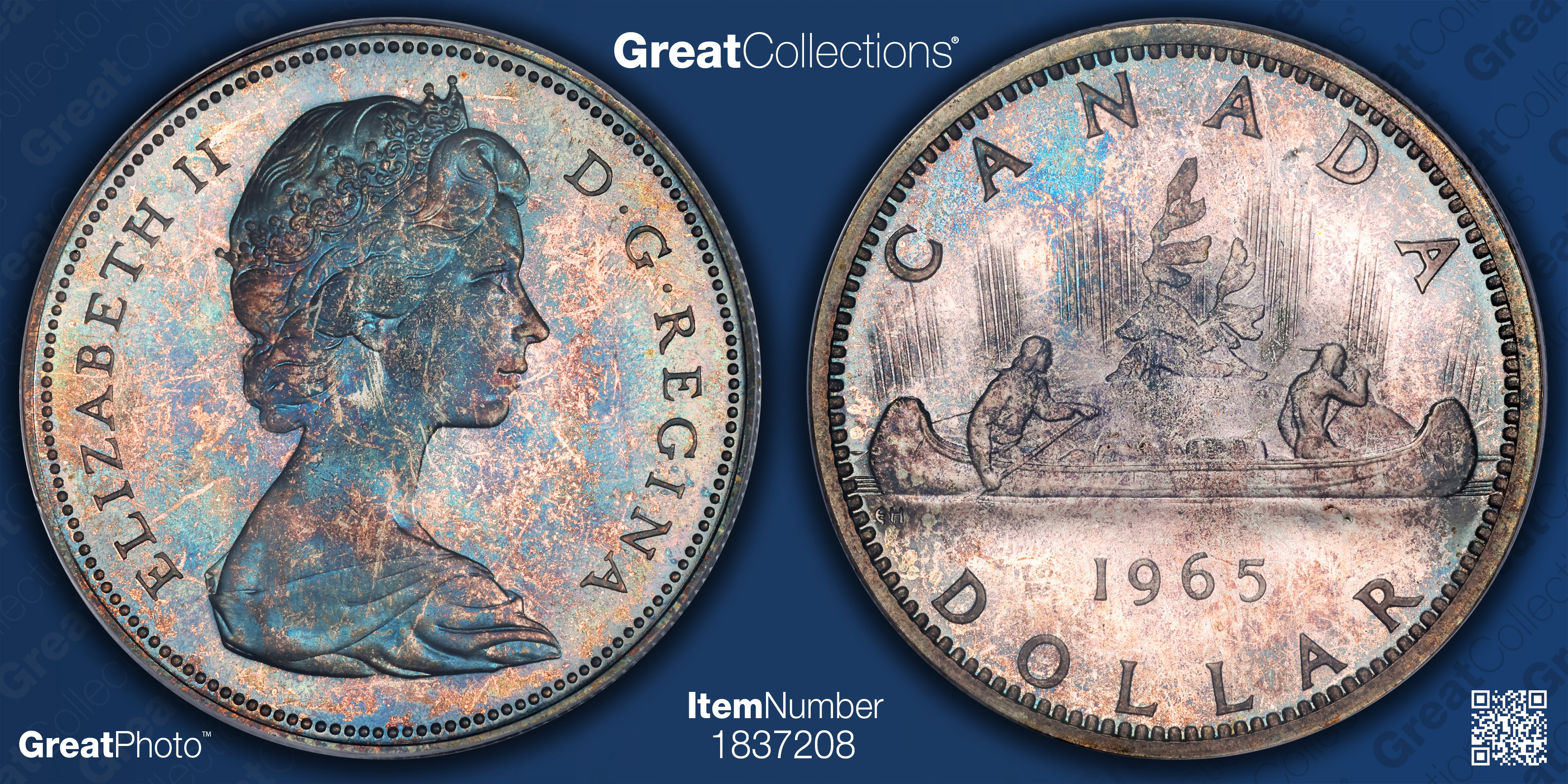 Canada 1965 Silver Dollar Type 4 Large Beads Pointed 5 KM-64.1