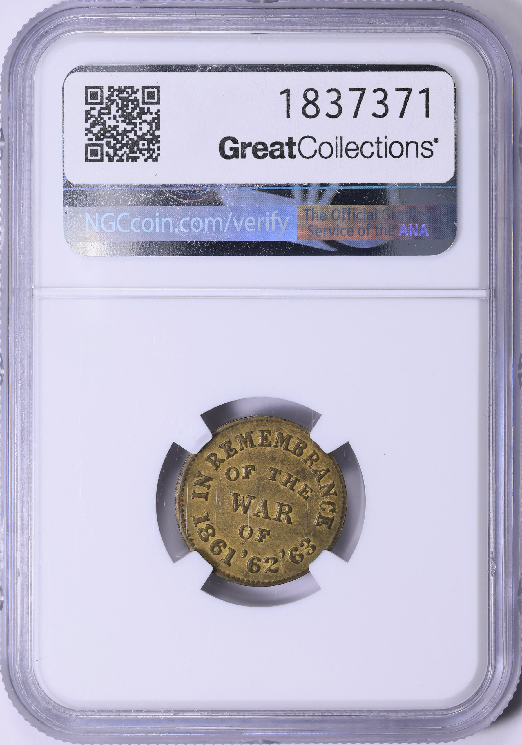 1863 Remembrance of the War Civil War Token F-24/246b NGC MS-62