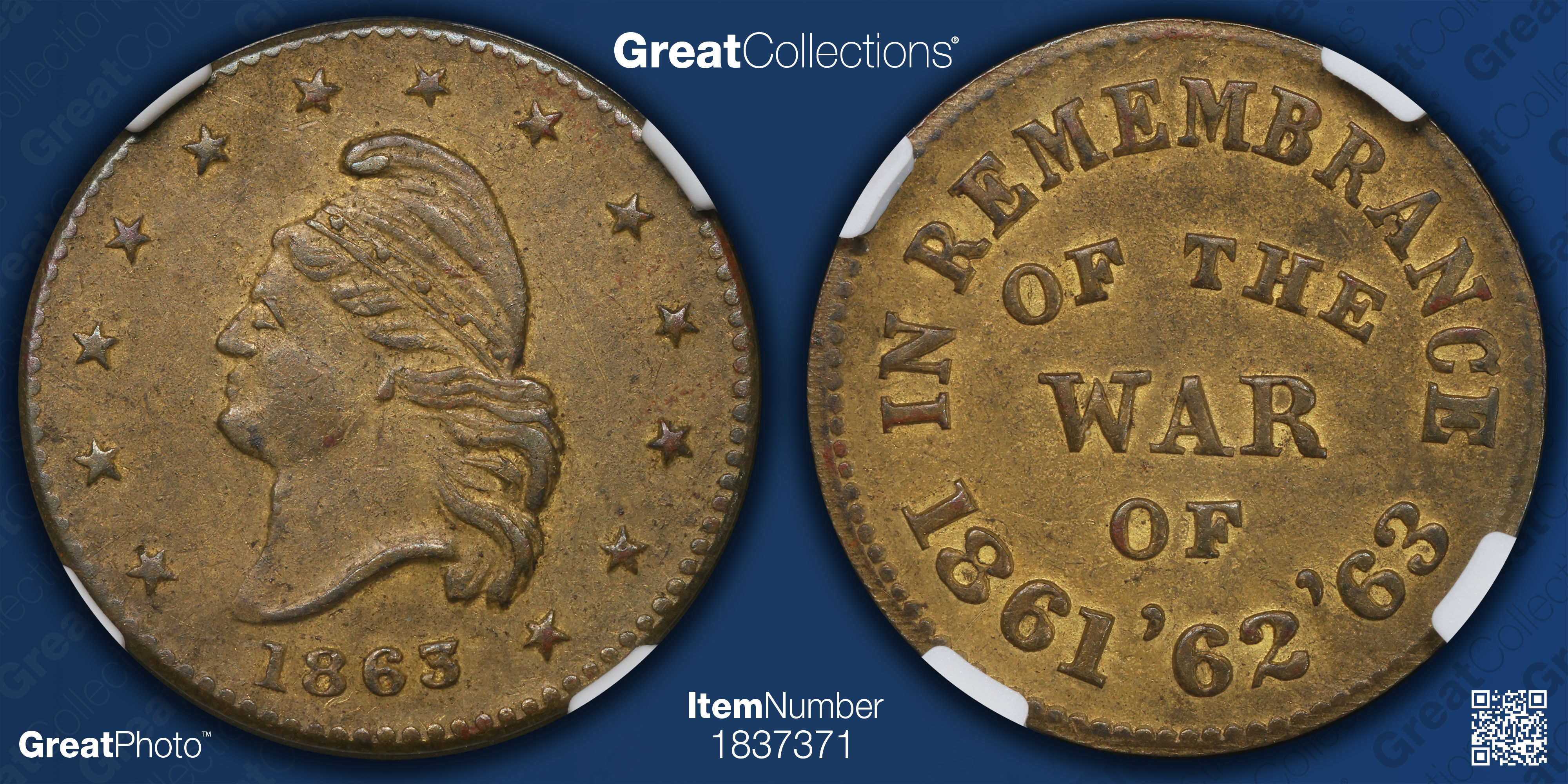 1863 Remembrance of the War Civil War Token F-24/246b NGC MS-62