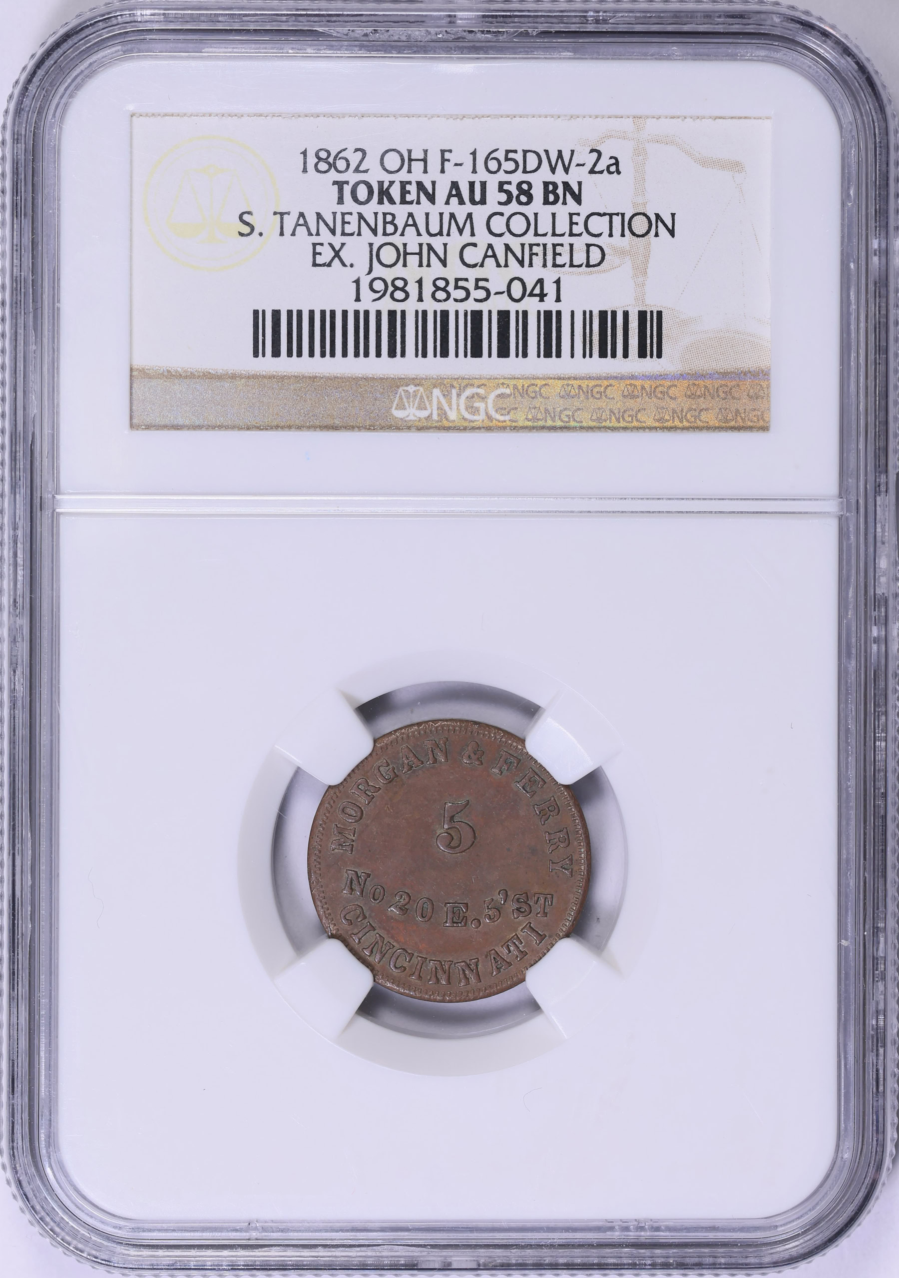 1862 Cincinnati, Ohio Morgan & Ferry Civil War Token F-165DW-2a