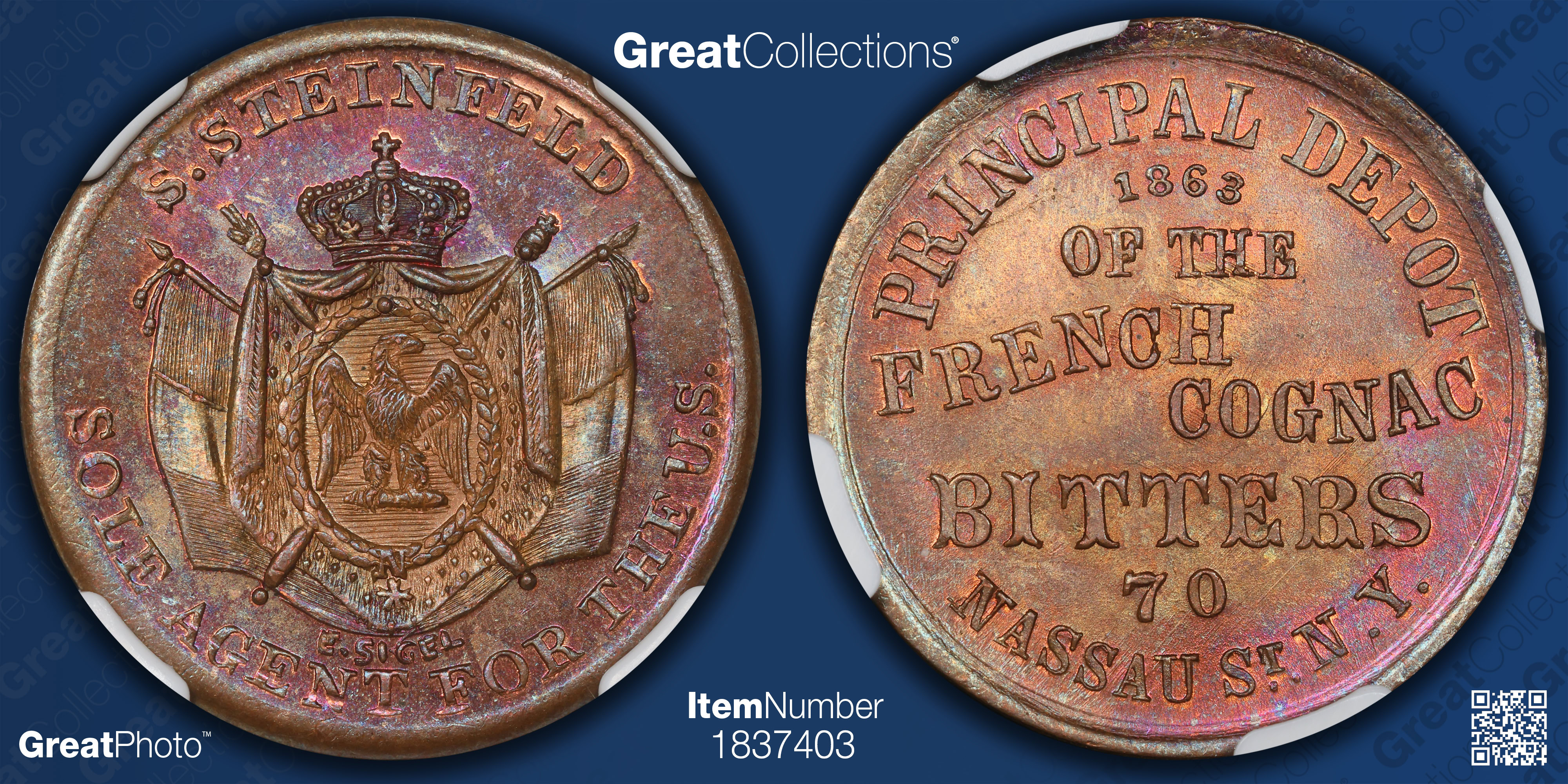 1863 New York City, New York S. Steinfeld Civil War Token F